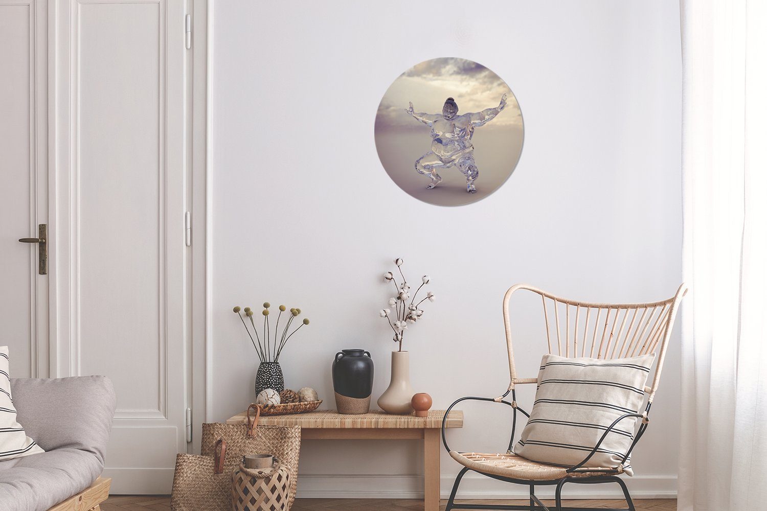 MuchoWow Gemälde Eisskulptur eines Forex, Rundes Wohnzimmer, cm Wandbild, St), (1 Kreis 30x30 Sumo-Ringers, Wanddekoration