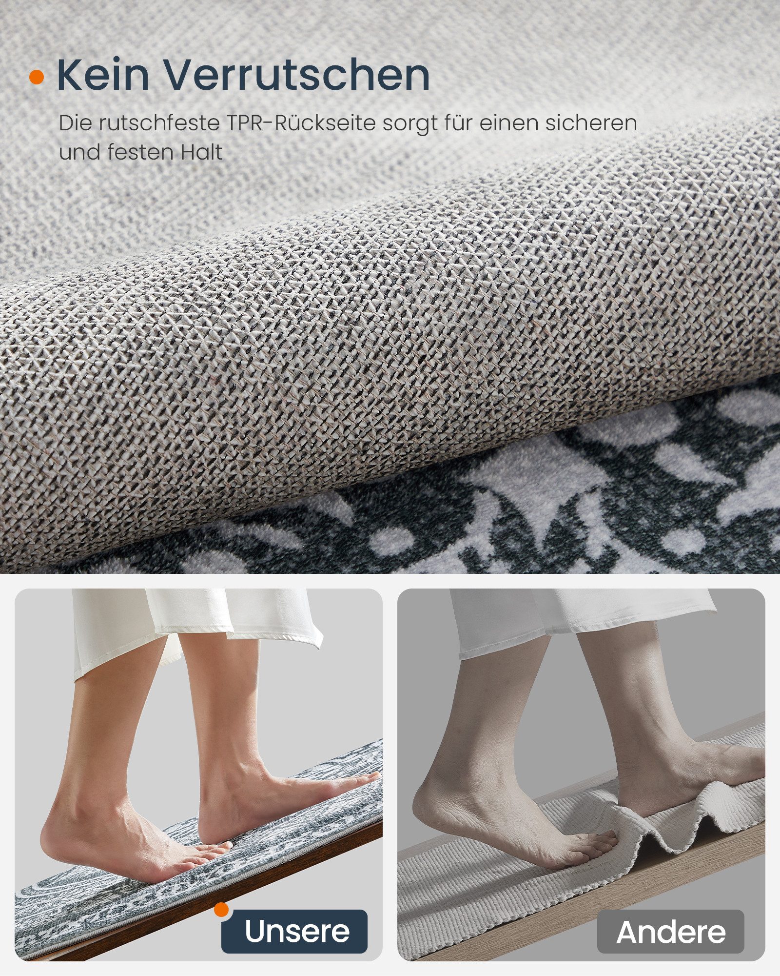 SONGMICS HOME Teppich, Wohnzimmerteppich, rutschfester Teppich, flauschig, Dekoration