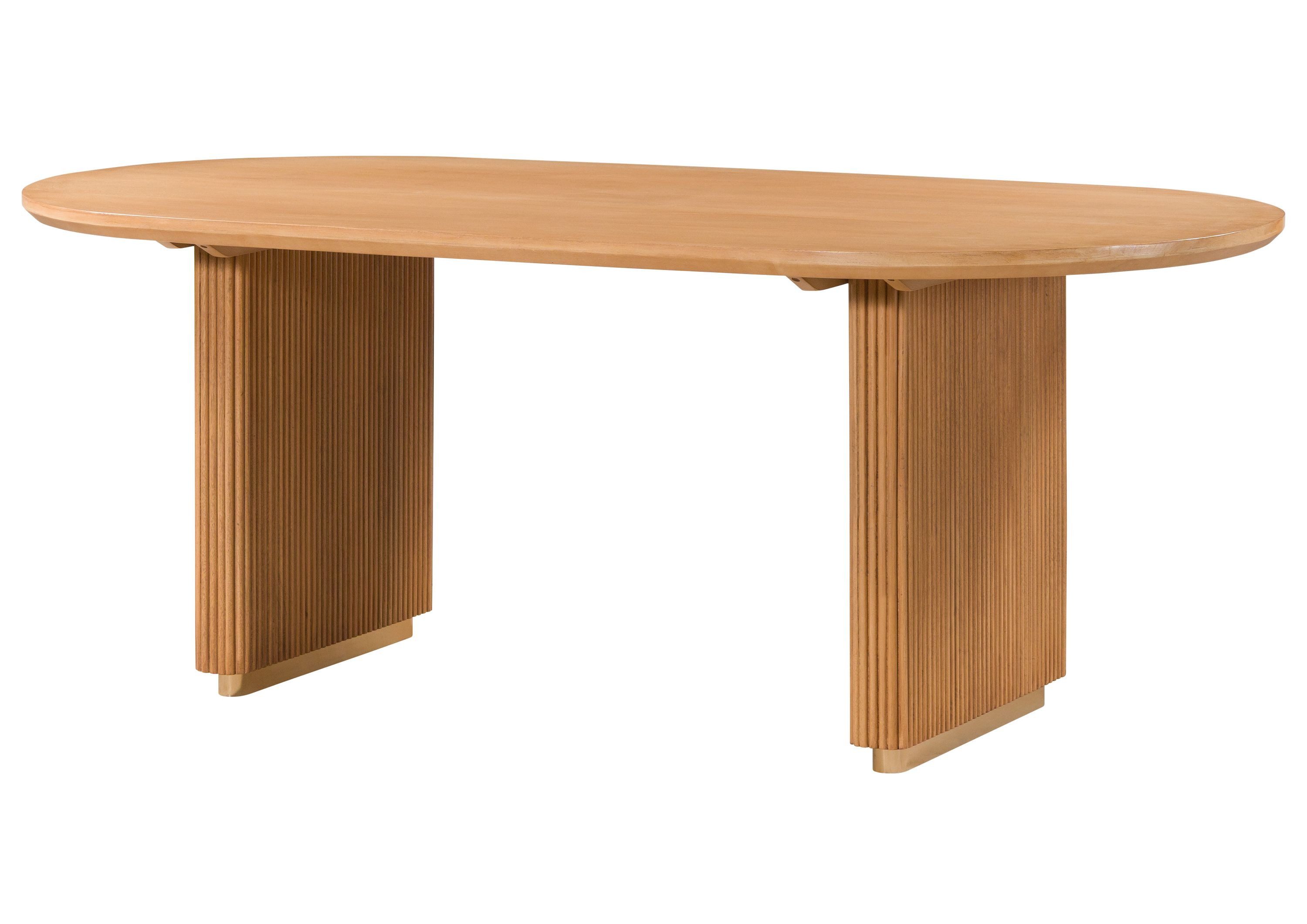 Massivmoebel24 Esstisch BARCELONA (Massivholz, Massivholztisch), oval Mango 180x90x76 natur lackiert / Marmor weiß BARCELONA #527