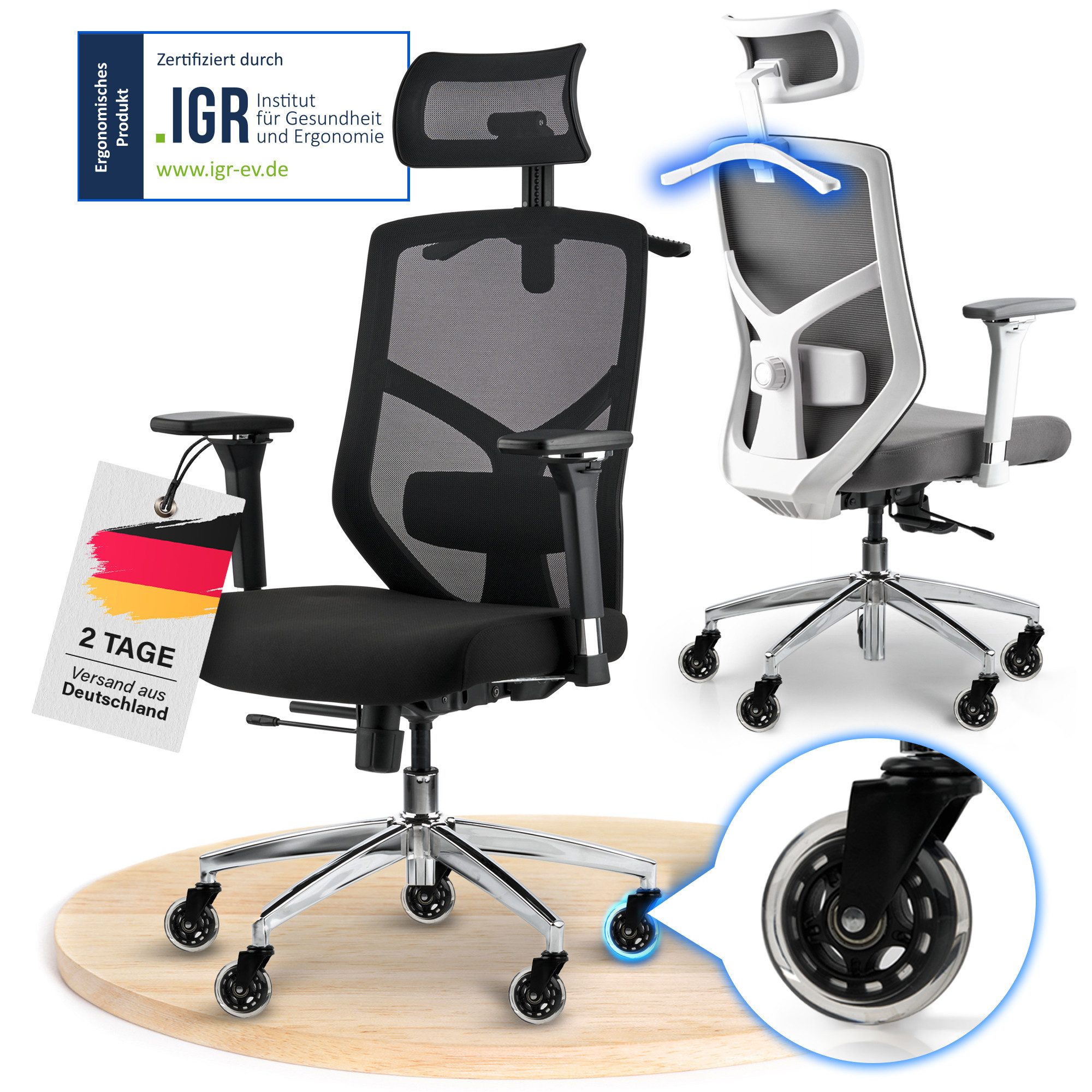 ELITESEATS Bürostuhl Ergonomisch [TESTSIEGER] Kratzerfreie Rollen Atmungsaktiv (Ergonomischer Schreibtischstuhl, Büro Stuhl 150 kg Belastbar), Gaming Stuhl, Computerstuhl, Drehstuhl, Chefsessel, Home Office