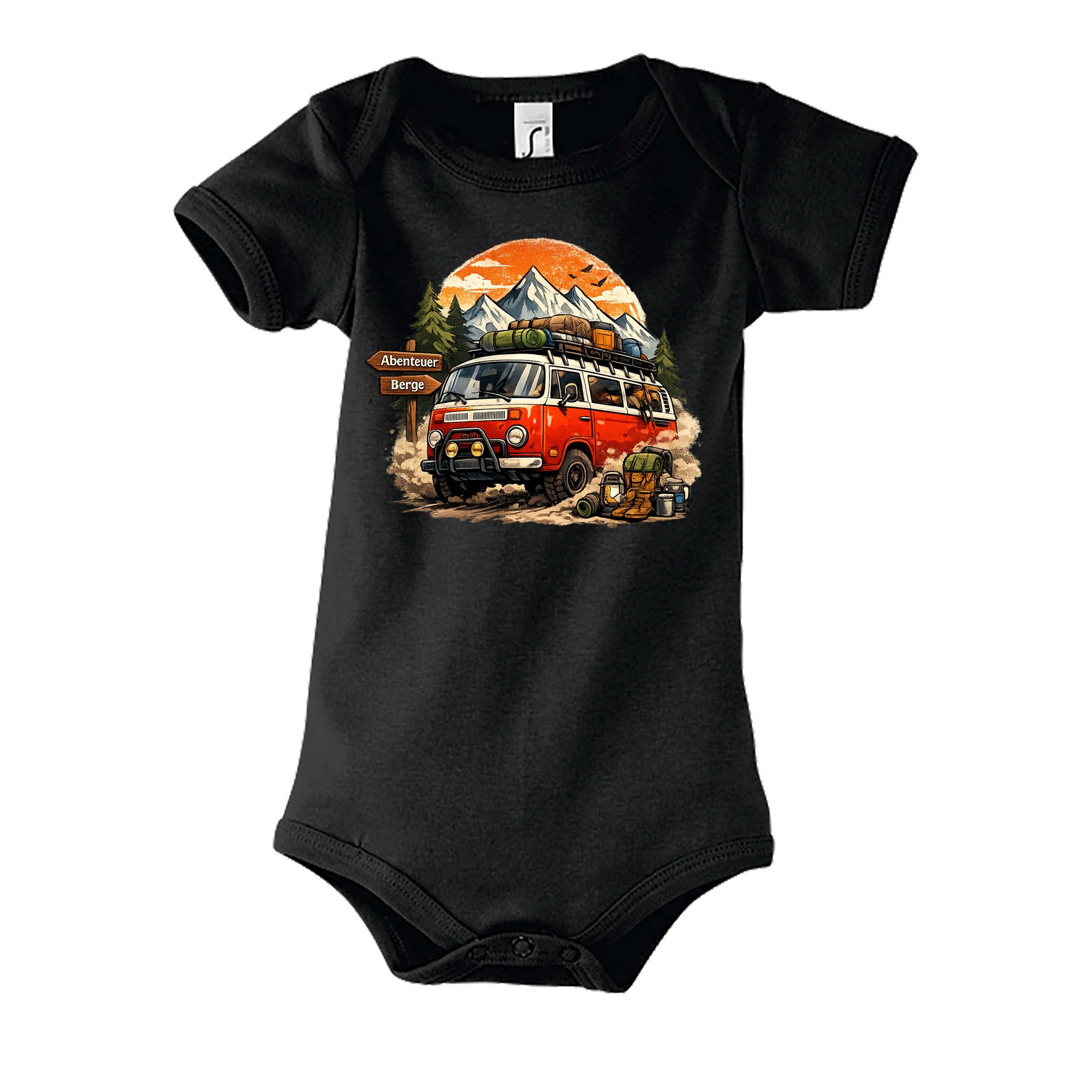Blondie & Brownie Strampler Kinder Strampler Bus Camper Van Berge Abenteuer Baumwolle Komfort Fit (Einzelartikel) BusCamper Abenteuer Babybody Komfort