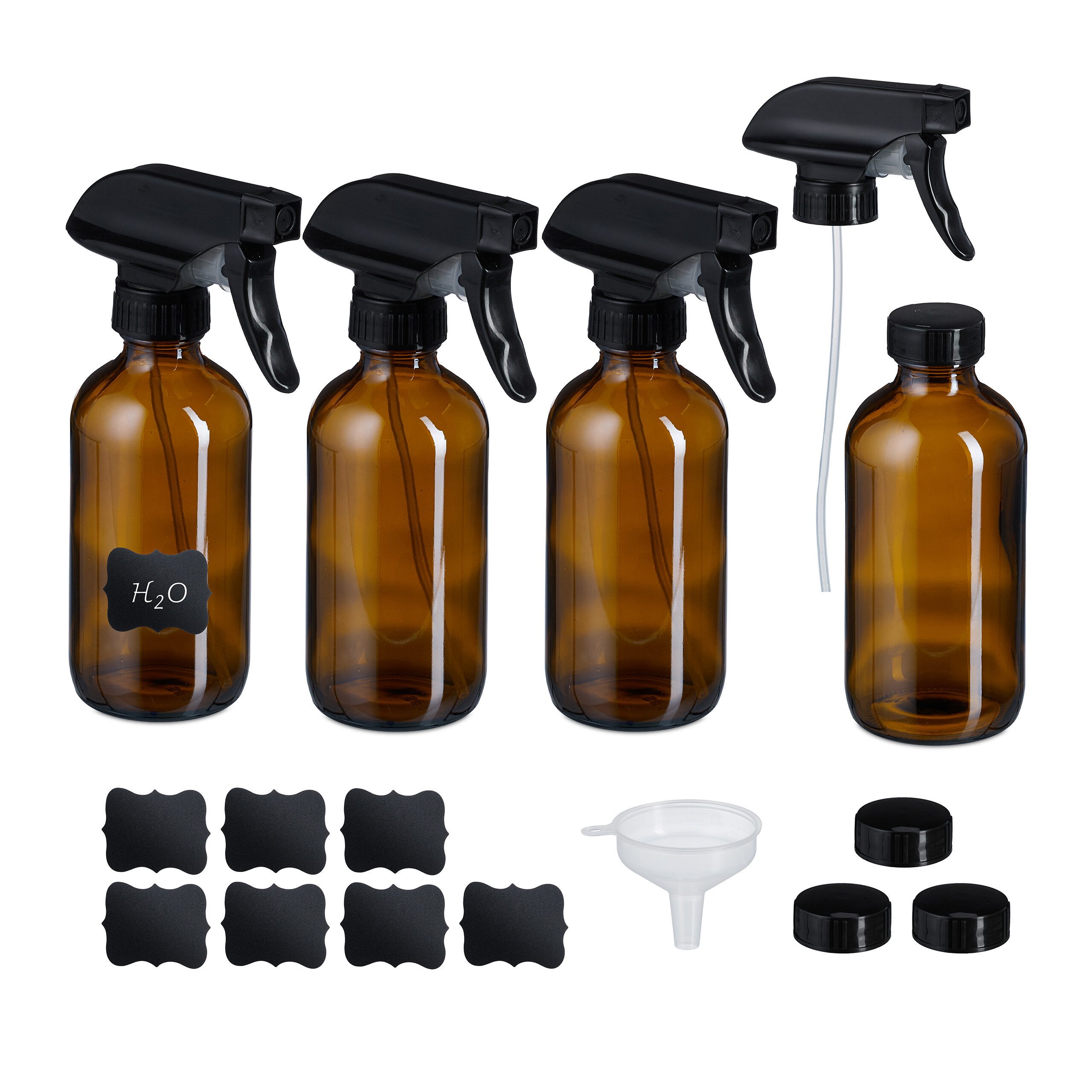relaxdays Sprühflasche Braunglas 4er Set, (4-tlg), 500 ml