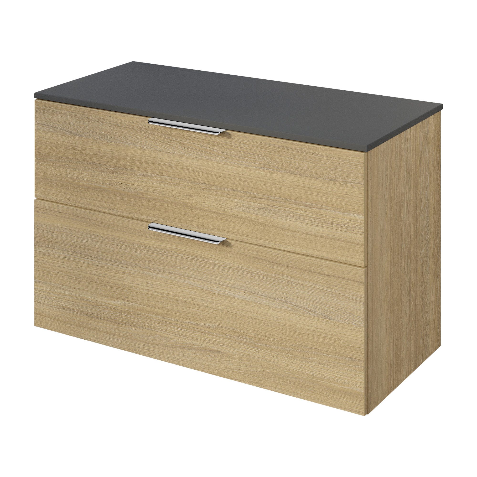 Bernstein Badmöbel-Set TIM, (Waschtischunterschrank mit Waschtischplatte und Griffe, Unterschrank 100 cm - hängend - vormontiert - 2 Schubladen), für Aufsatzwaschbecken - Farbe Unterschrank & Waschtisch frei wählbar