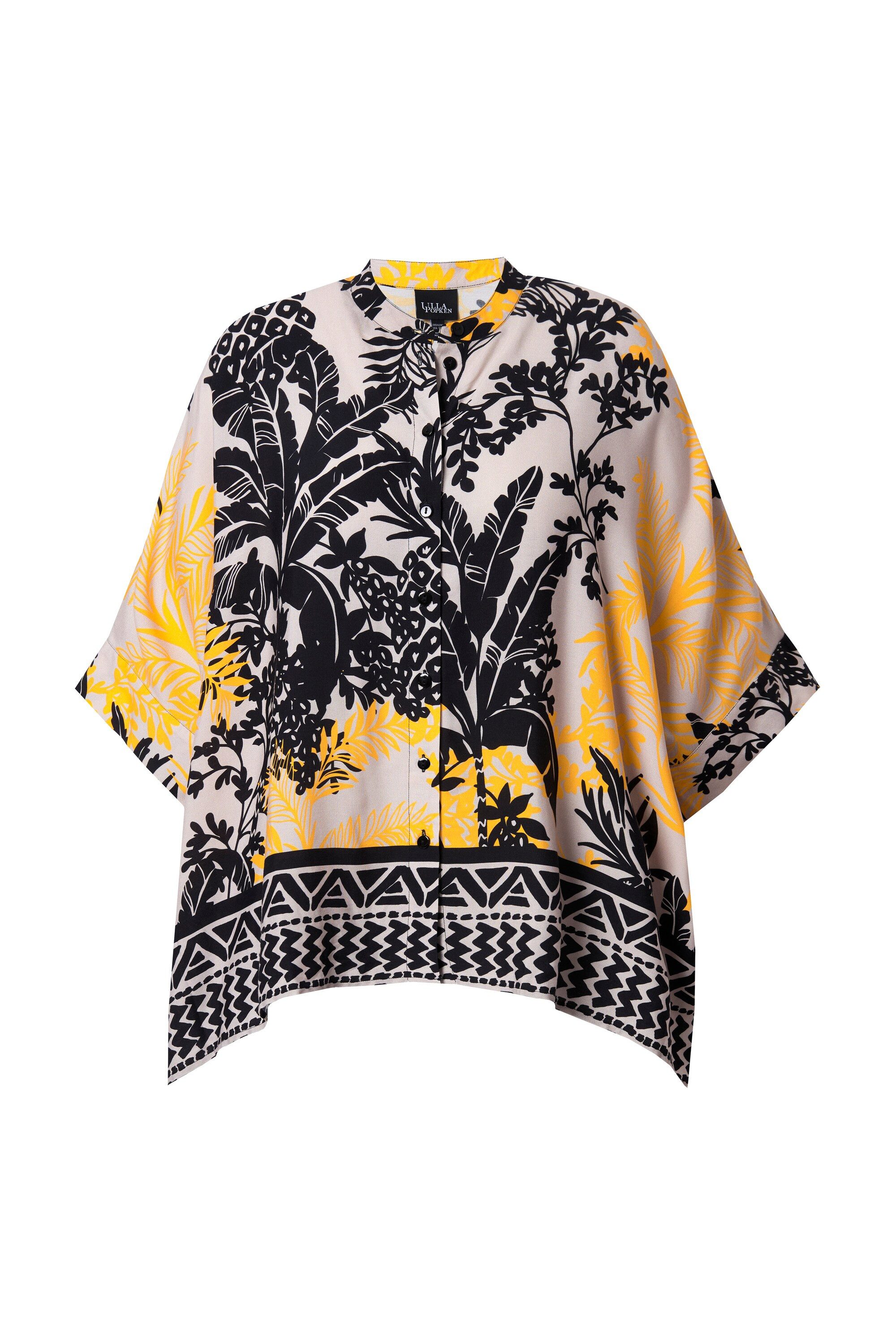 Ulla Popken Hemdbluse Bluse Palmen Oversized Rundhals Halbarm günstig online kaufen