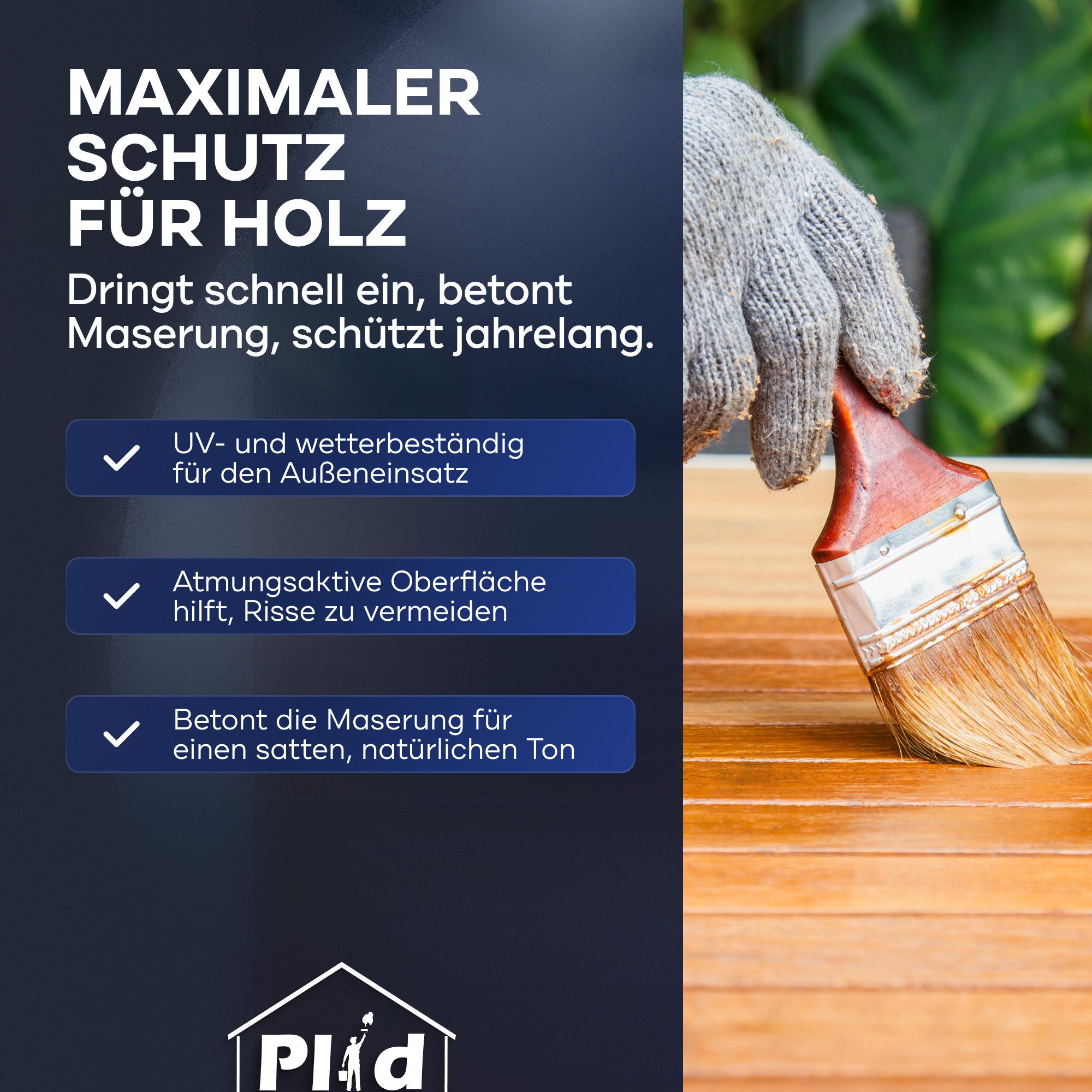 plid Holzschutzlasur Premium Holzlasur Holzschutzlasur Holzschutz Lasurpinsel, Schnelltrocknend