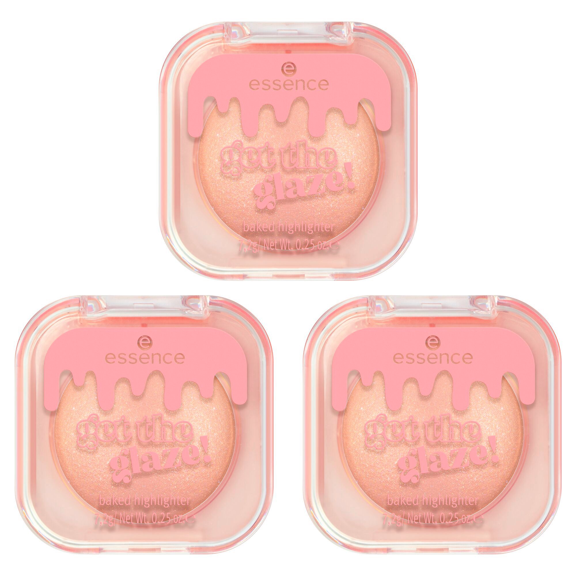 Essence Highlighter get the glaze! baked highlighter, 3-tlg., Dezenter Schimmer oder leuchtender Akzent