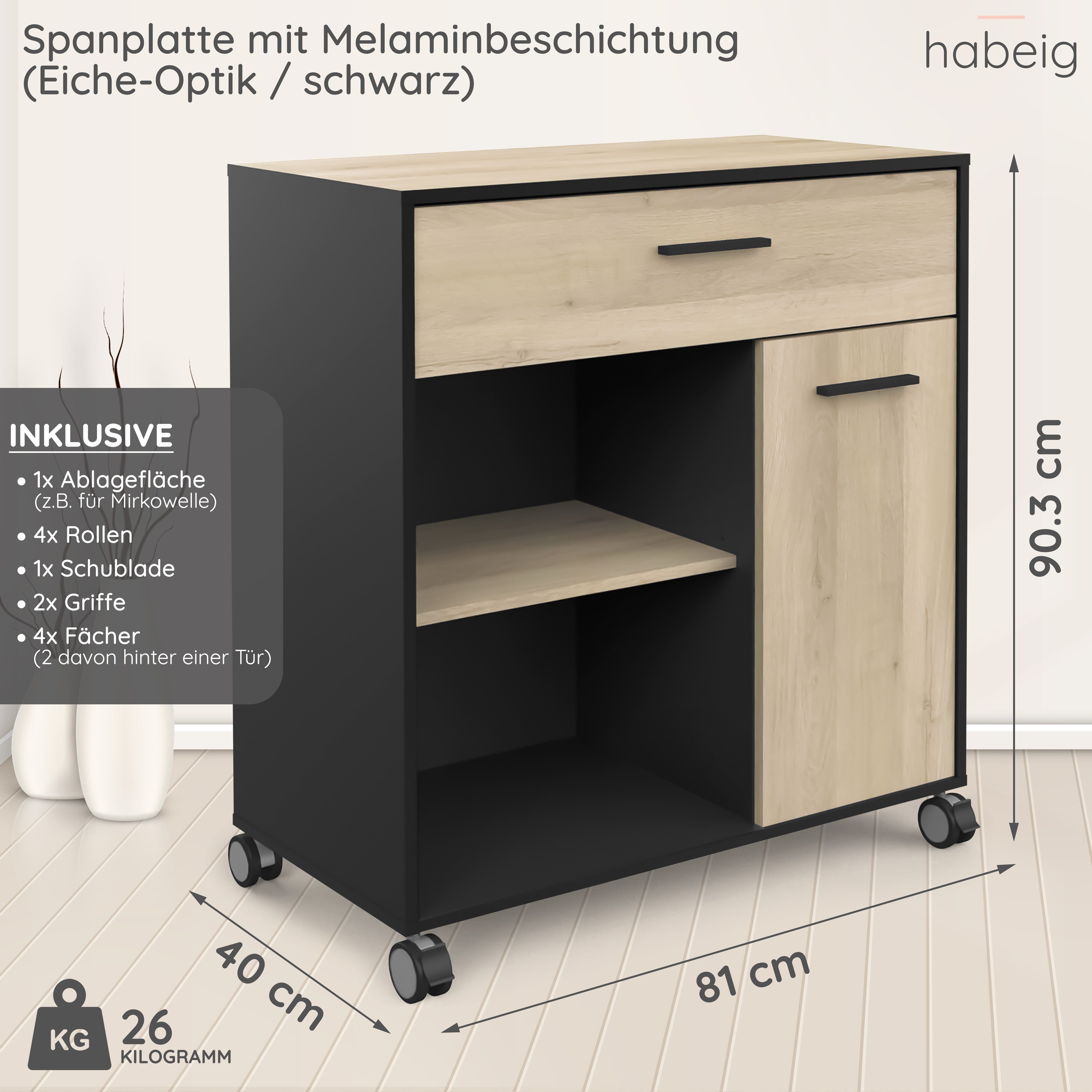 habeig Küchenwagen Rollwagen Küchenschrank Küchenschrank Schublade Tür 81 x günstig online kaufen