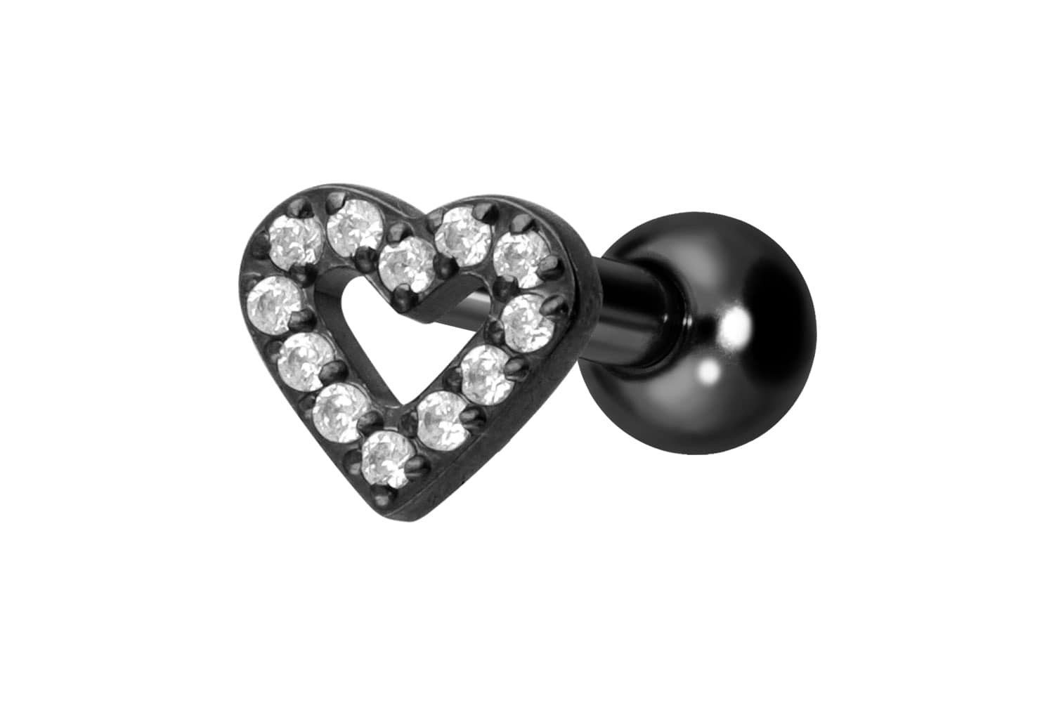 Piercing-Set Titan Ohrpiercing mit Innengewinde KRISTALLHERZ