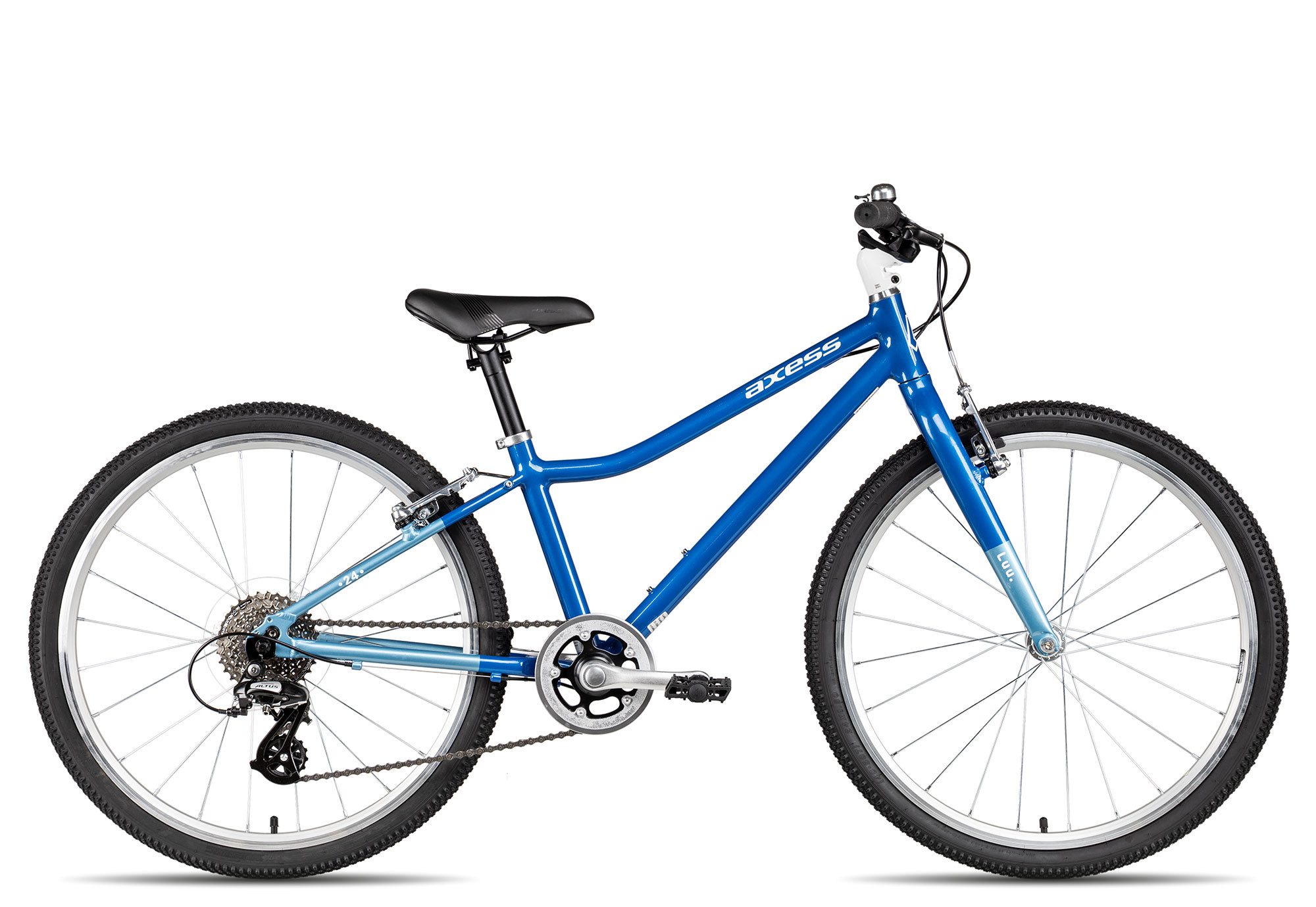 Axess Kinderfahrrad Axess LUU. 24, 8 Gang Shimano Altus RD-M310-L Schaltwerk, Kettenschaltung, dreifach-konifizierter Aluminiumrahmen blau