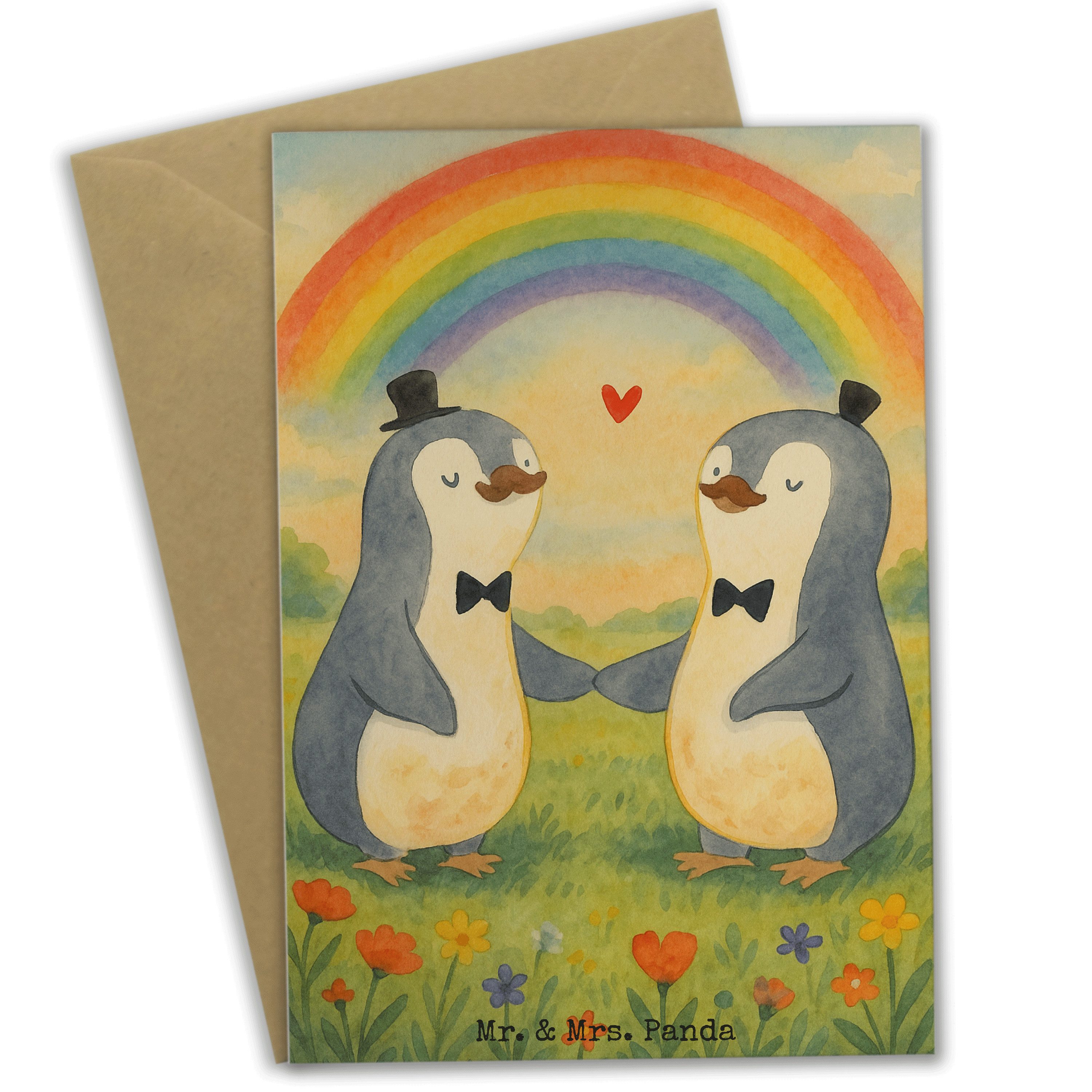 Mr. & Mrs. Panda Grußkarte Pinguine Gay Pride Design, Grußkarte, Weiß, Hochzeitskarte, osterkart, hochzeitskarten kommunionskarte weihnachtskarten