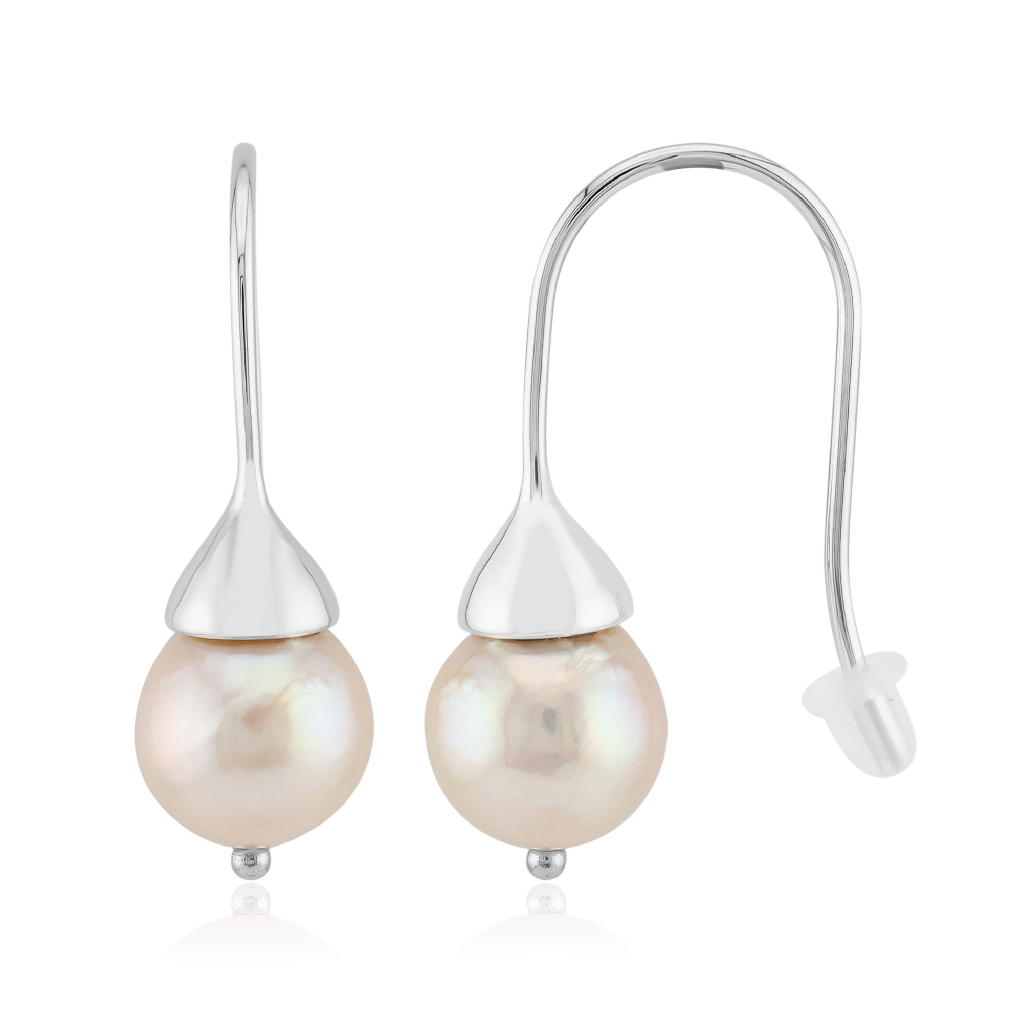Cavill Perlenohrringe Akoya Perlen Ohrringe Damen 925 Silber rhodiniert, tropfen 9x8 mm (2-tlg)