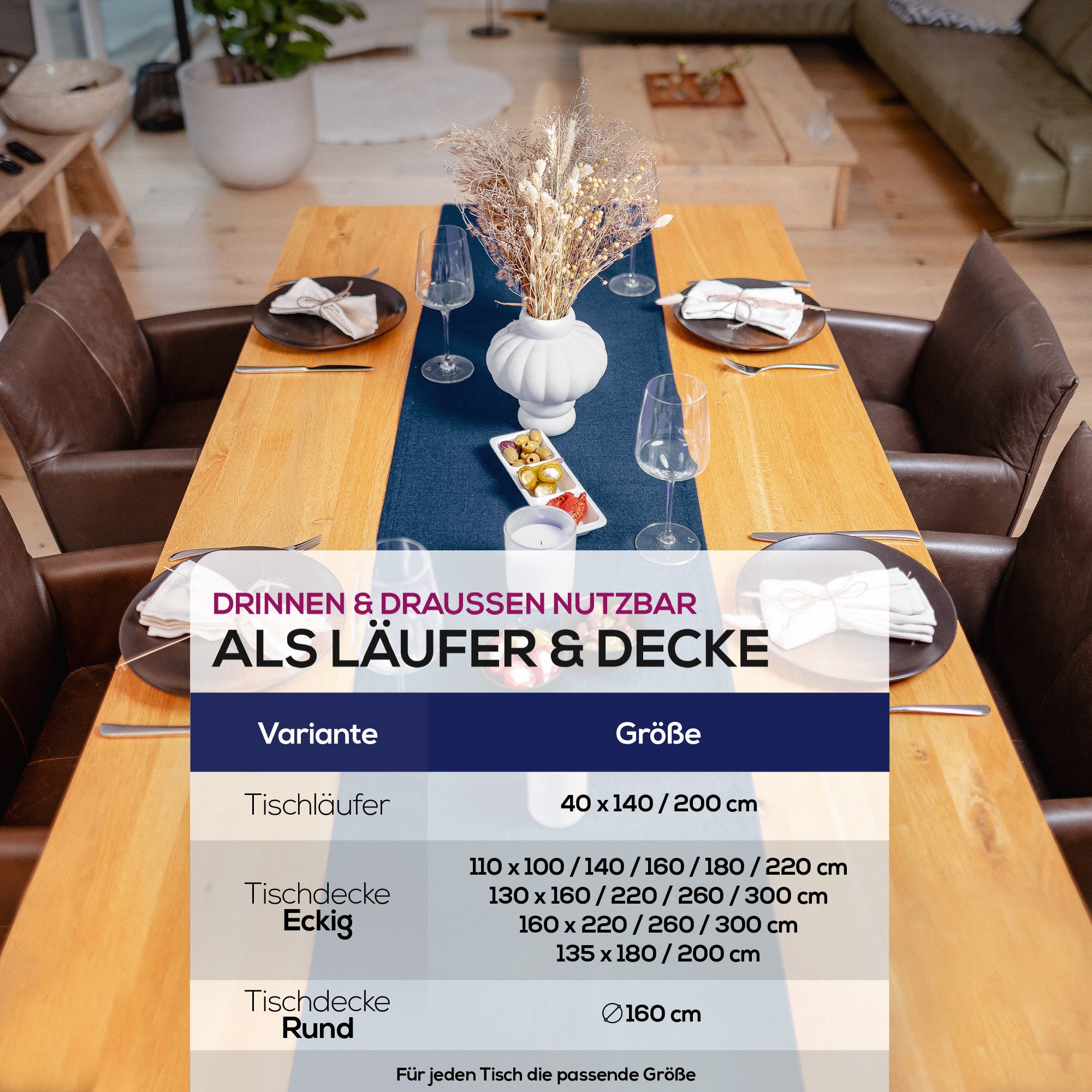 Beautex Tischdecke Lina elegante Leinenoptik, viele Größen und Farben (1-tlg), Schmutzabweisend, knitterarm, sauber umnähmter Saum – Bild 5 von 5