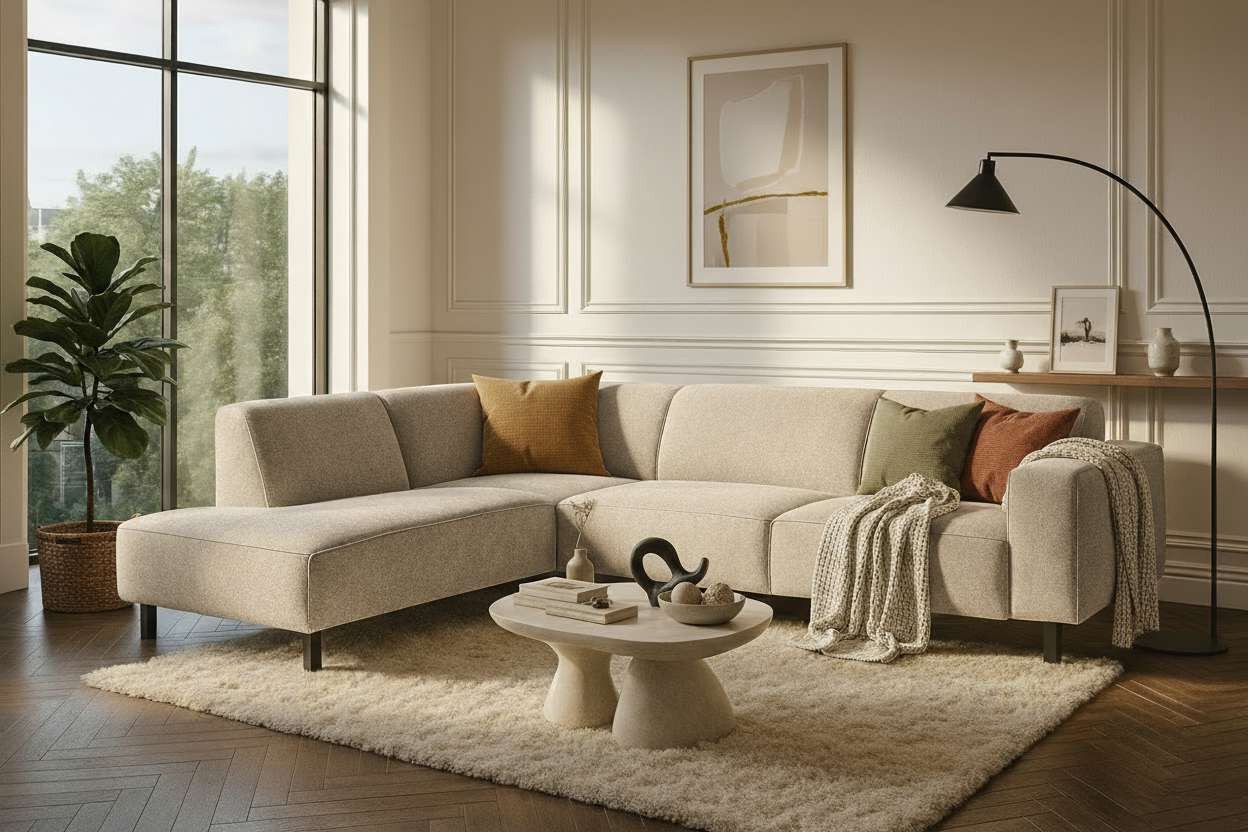 Home affaire Ecksofa LORCAN mit Holzfuß, Breite 275 cm, weiches Sitzgefühl, Massivholzfüsse, Chenille und Bouclé -Bezüge