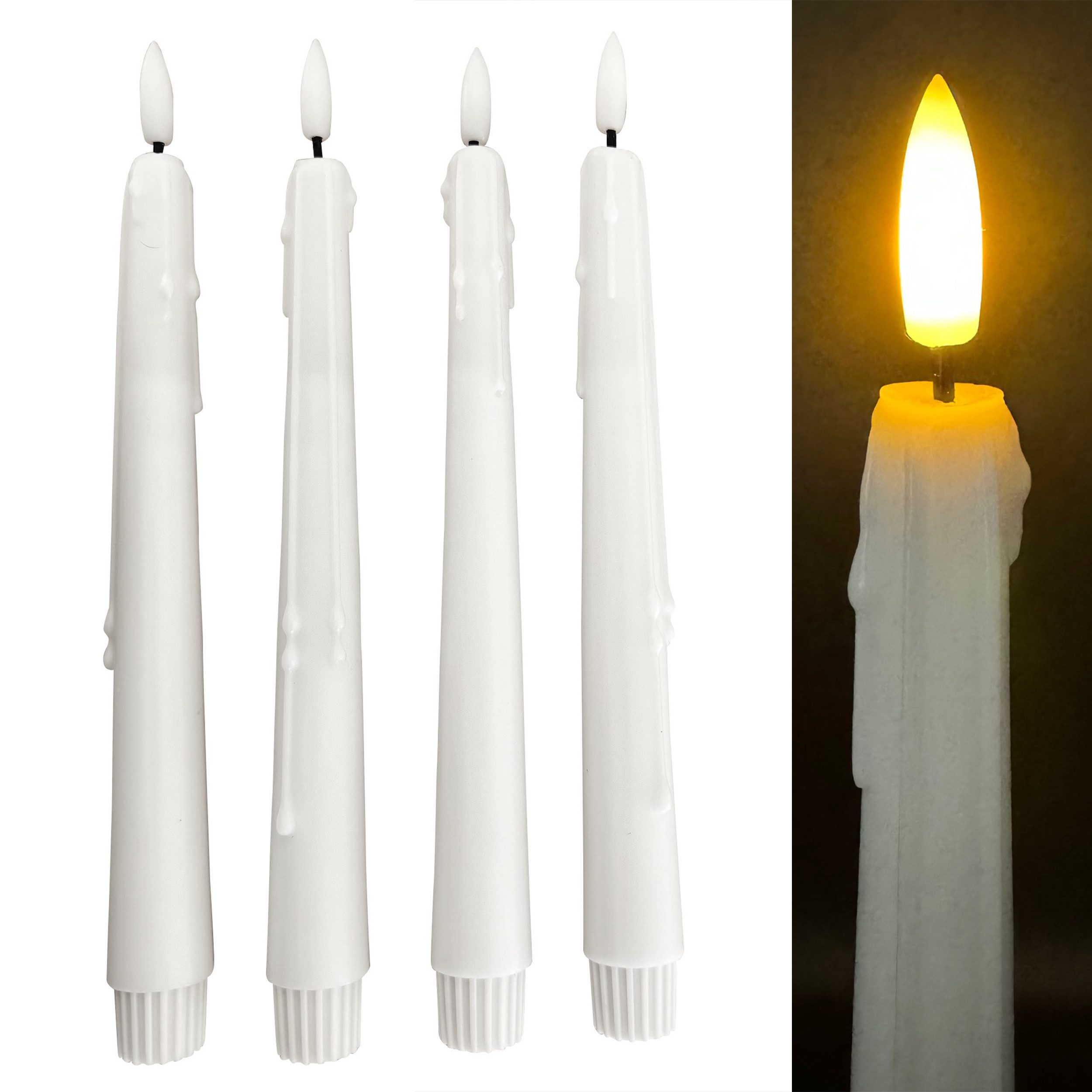 Online-Fuchs LED-Kerze 4 LED Палка свечи im Set mit Wachstropfen aus Echtwachs - (Fernbedienung und Timerfunktion -, Creme, Weiß, Rosa, Salbei Grün), 198