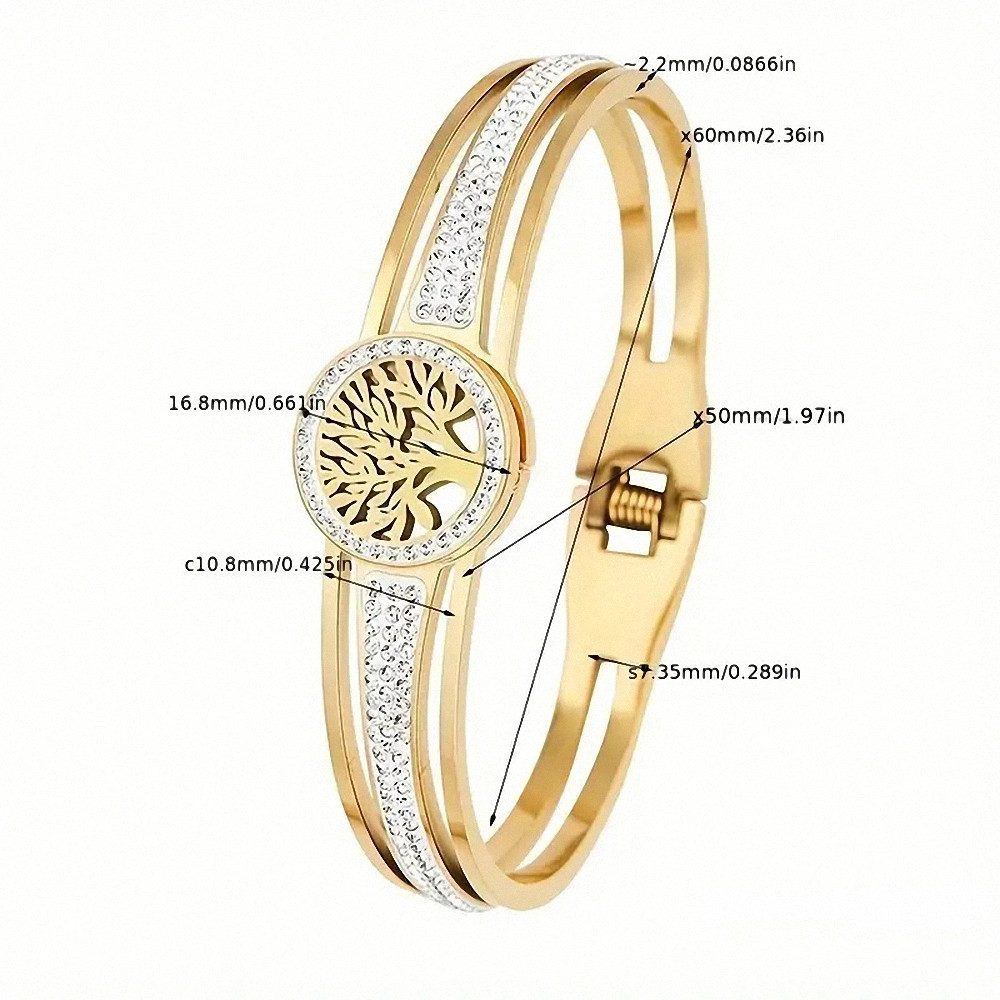 Taffstyle Armband Lebensbaum Damen Armband Edelstahl 18K vergoldet Strass Elegant (Filigranes Damen-Armband mit einem Lebensbaum-Motiv), Der Klappverschluss ist praktisch, sicher und sorgt für guten Halt