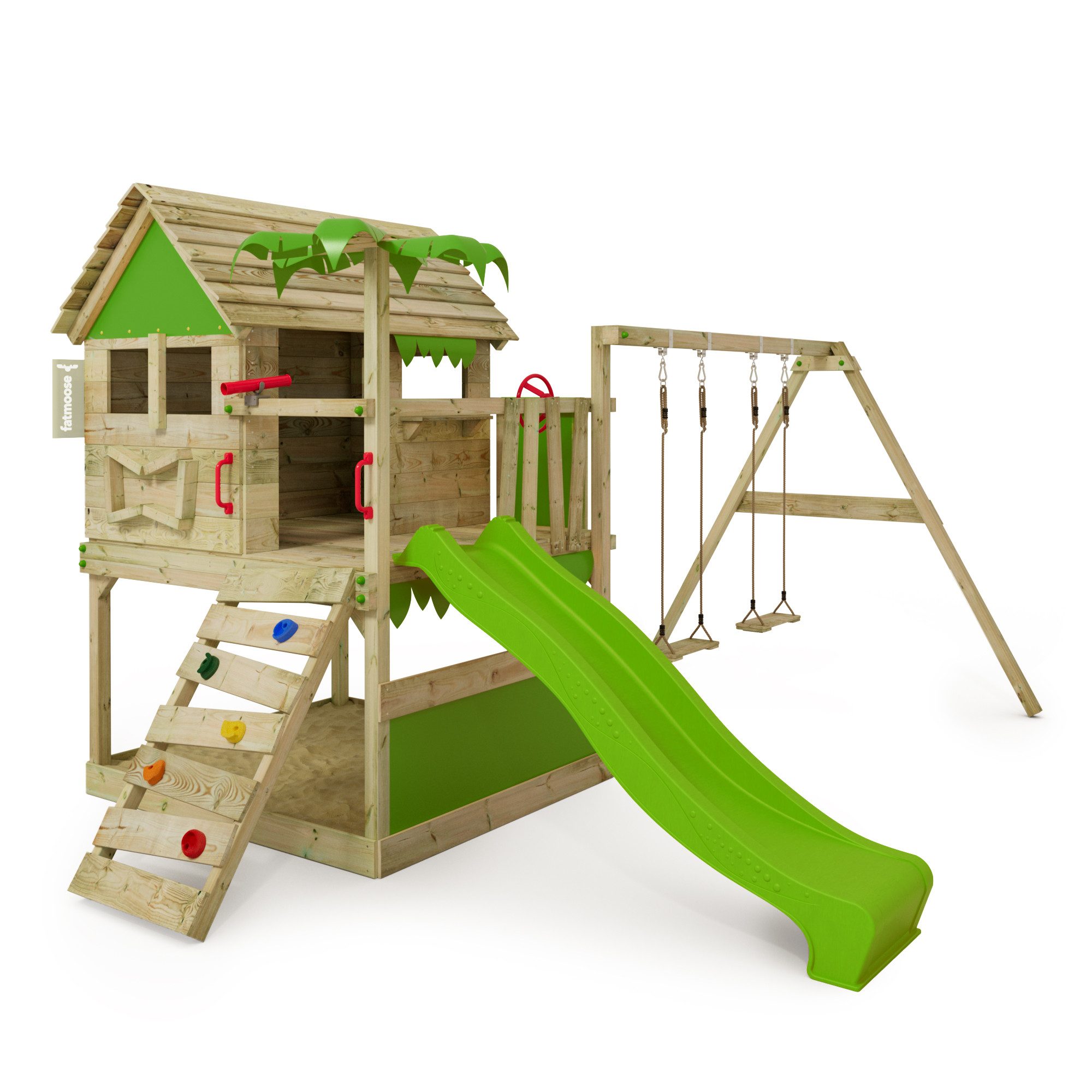 FATMOOSE Spielturm TikaTaka - Abenteuer-Stelzenhaus mit Wellenrutsche & Sandkasten, - verschiedene Varianten - alle mit 10 Jahren Garantie*