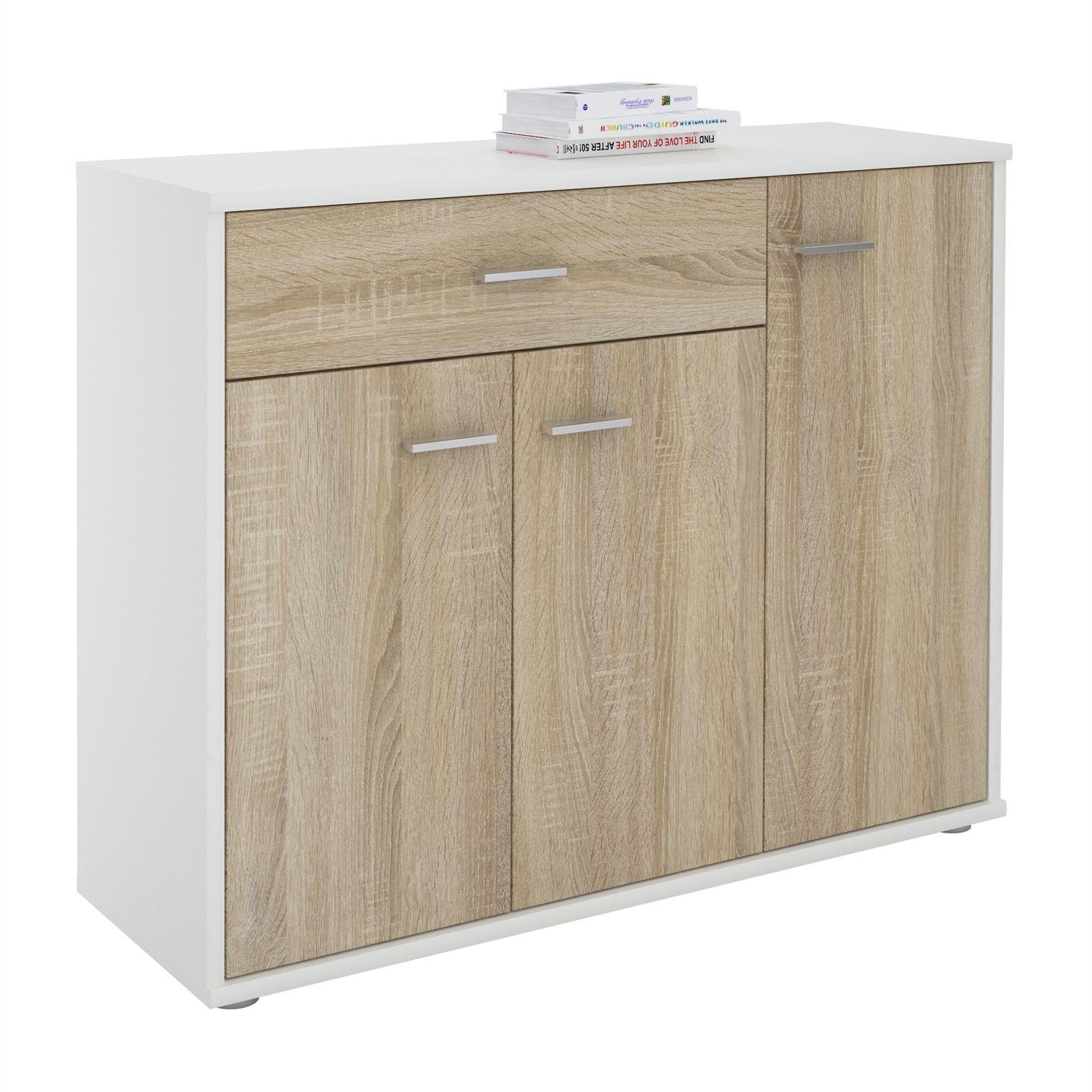 CARO-Möbel Kommode ESTELLE, Sideboard ESTELLE Mehrzweckschrank, 3 Türen und 1 Schublade, 88 cm bre