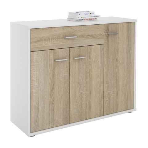 CARO-Möbel Kommode ESTELLE, Sideboard Mehrzweckschrank, 3 Türen und 1 Schublade, 88 cm breit