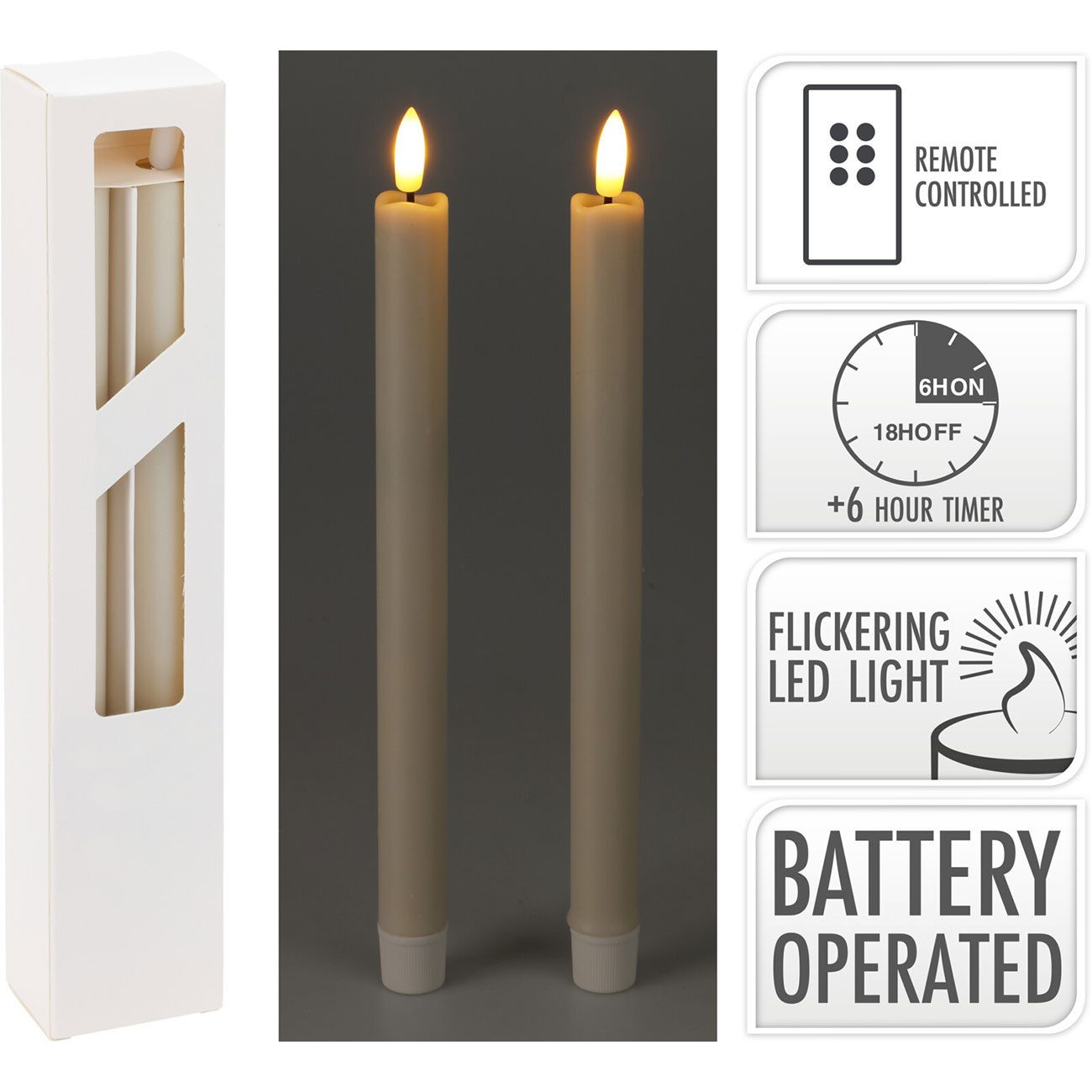 H&S Collection LED-Kerze Stabkerze elfenbein: Echtwachs-Optik Ø2x25cm, Fernbedienung, Timer (2-tlg), (on/off & Timerfunktion)