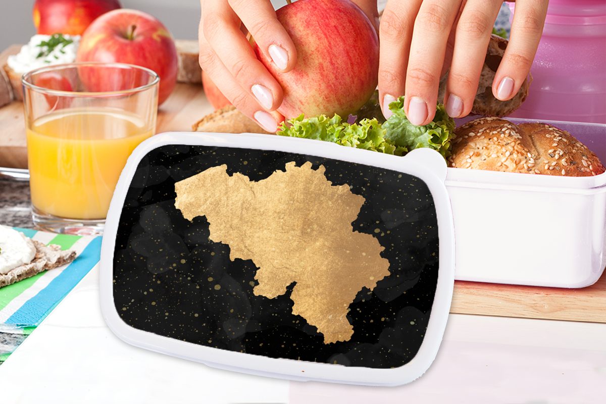 MuchoWow Lunchbox Karte Jungs - für Belgien - Erwachsene, und und Gold, für Kinder Brotbox Mädchen weiß (2-tlg), Kunststoff, Brotdose