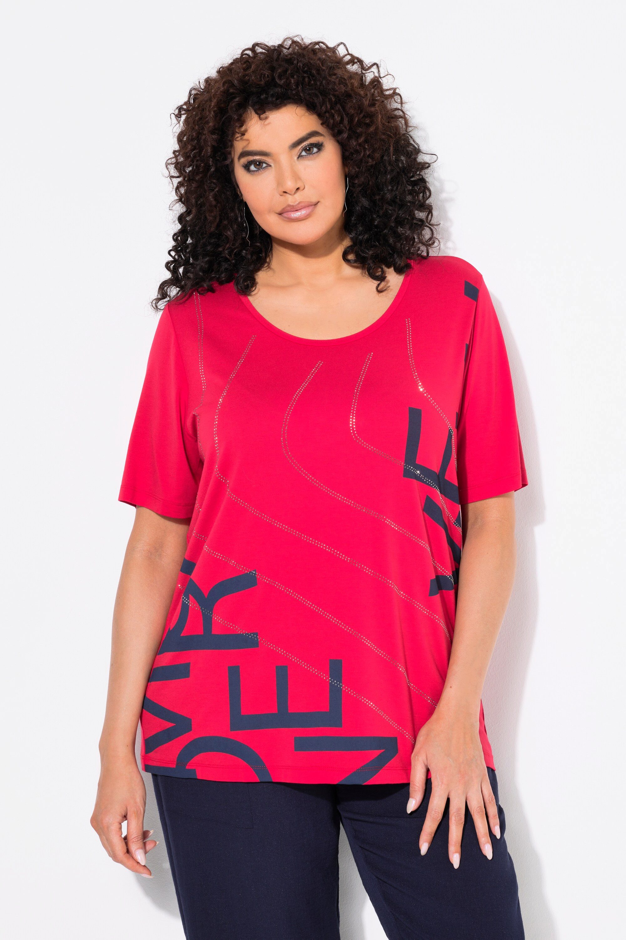 Ulla Popken T-Shirt Shirt Glitzer-Schriftzüge Oversized günstig online kaufen
