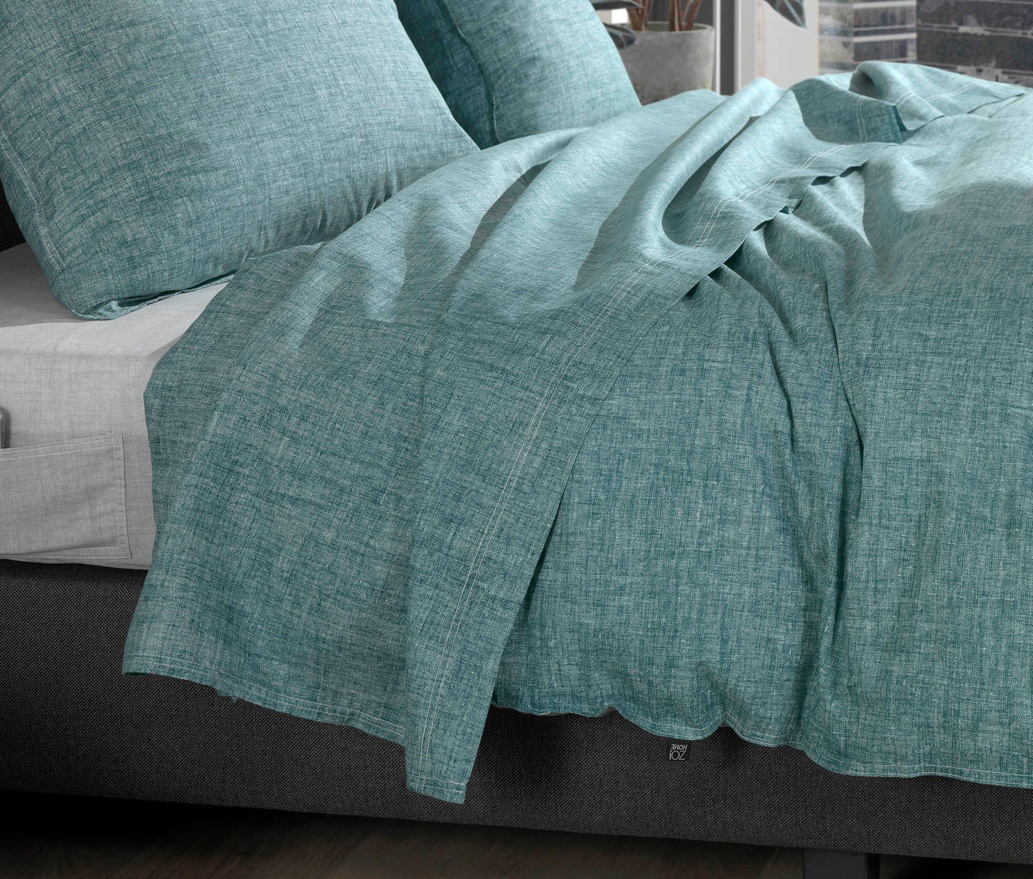 ZO HOME Bettwäsche Lino 1 200x220cm 60x70cm Emerald Green, Bettbezug Kopfkissenbezug Set kuschelig weich hochwertig