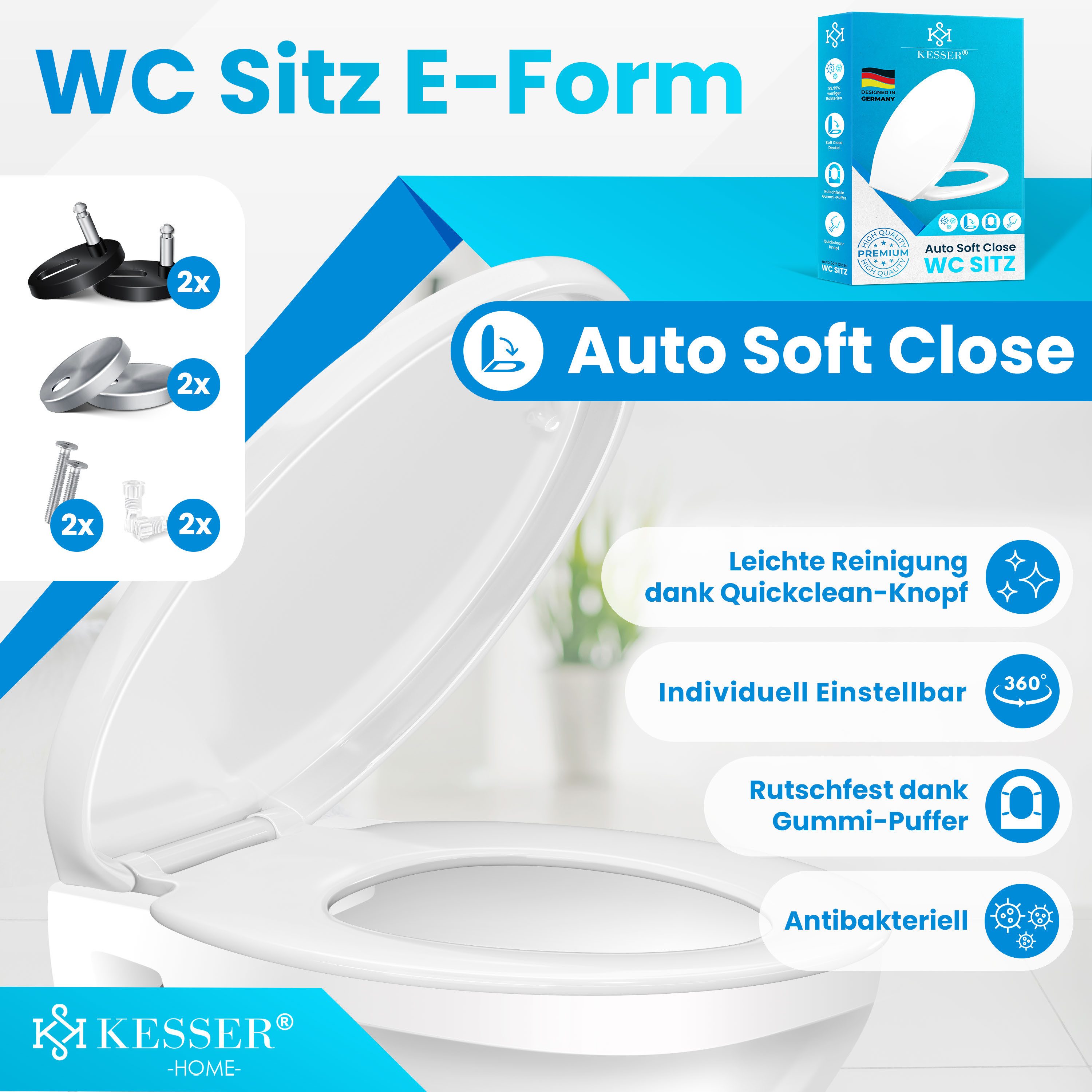 KESSER WC-Sitz, Toilettendeckel mit Absenkautomatik & Softclose aus Duroplast