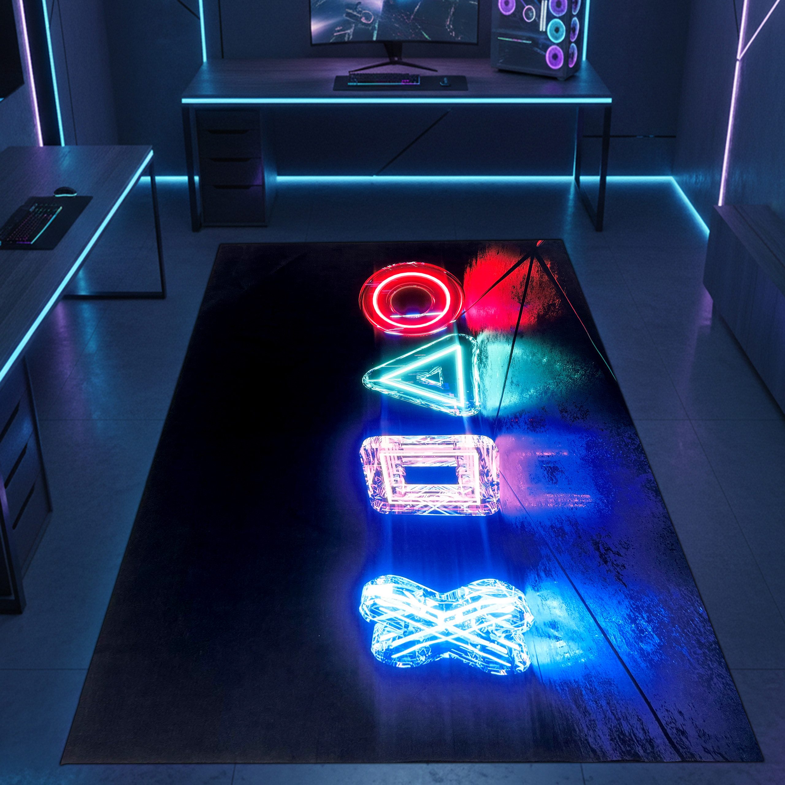 Carpetia Designteppich Gaming Teppich, rechteckig, Höhe: 5 mm, mit grafischen Gaming-Motiven in Neon-Optik