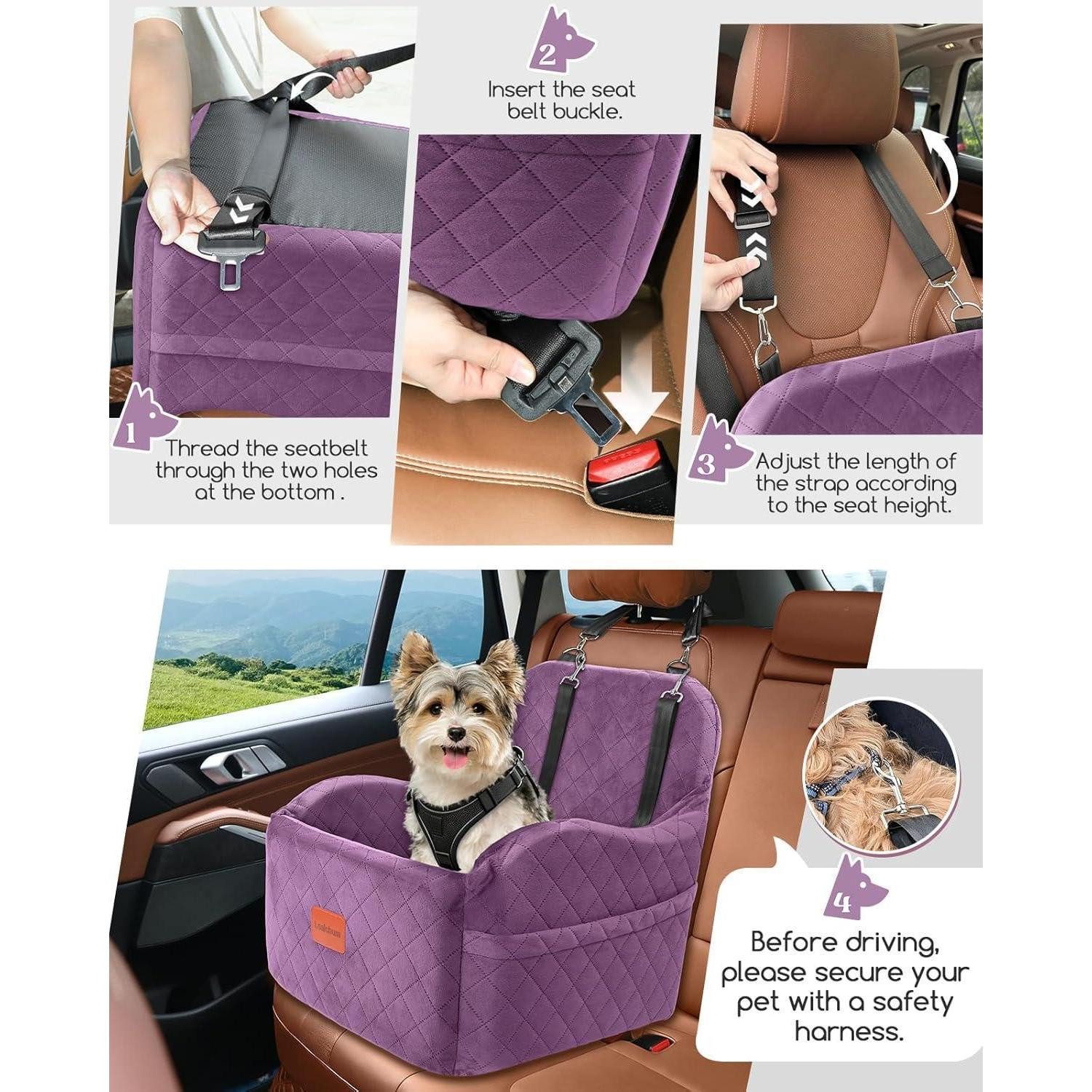LuxusKollektion Hunde-Autositz Hunde Autositz Welpensitz Kissen Hundeleinen Purple Medium