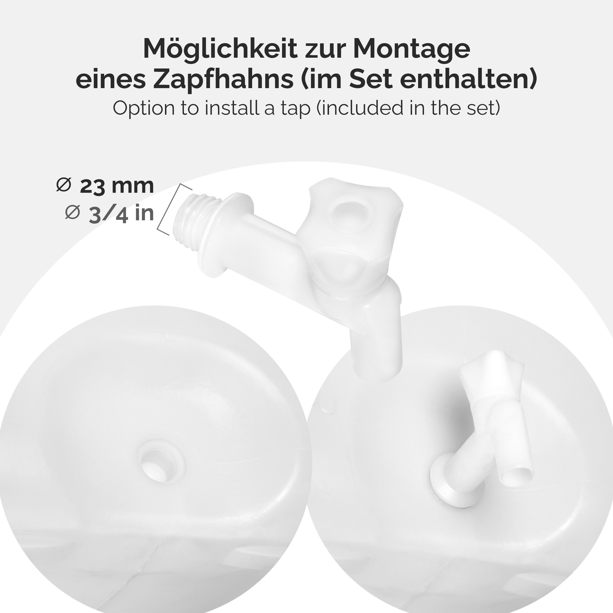 Garronda Regentonne 100L Weithalsfass mit Deckel Hahn quadratisch für Garten GD-0089, Weiß, 100 l, (1-tlg), BPA-Frei – Bild 4 von 5