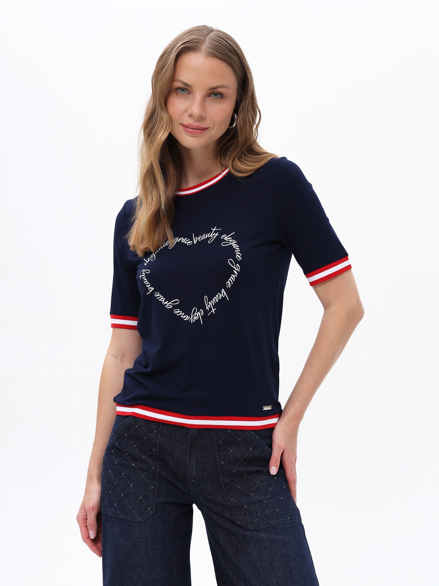 Passioni T-Shirt mit Herz Motiv in Navy Schriftzug