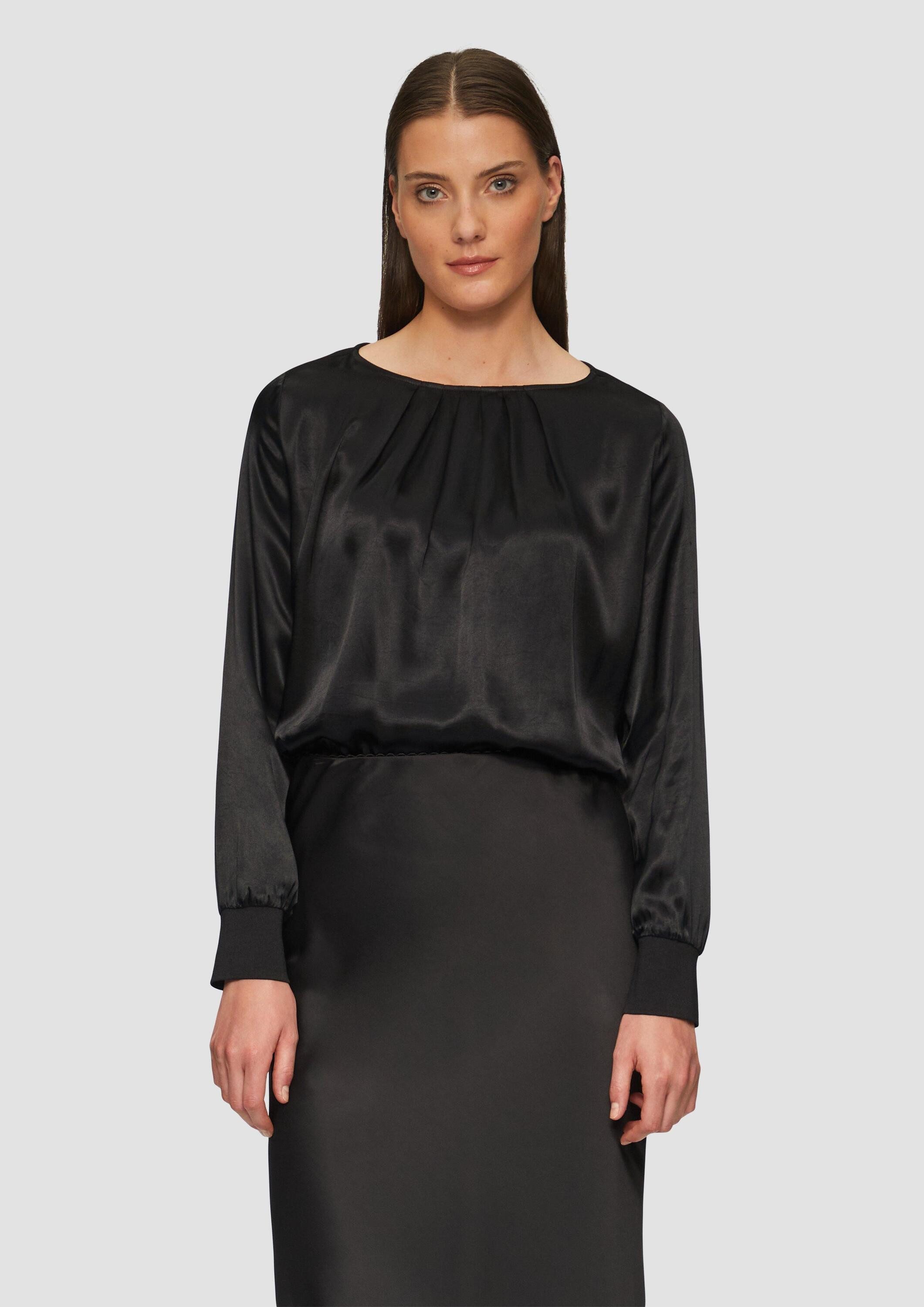 s.Oliver Langarmbluse T-Shirt Satiniertes Blusenshirt im Fabricmix mit Raff günstig online kaufen