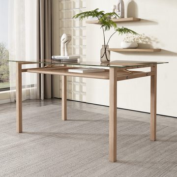 Fangqi Tabletttisch 110x65x74cm Esstisch mit Stauraum,Tischplatte aus gehärtetem Glas (Moderner Stil, geeignet für Zuhause, Restaurant, Büro, Außenbereich, Garten, Couchtisch, lässiger Tisch, moderner einfacher Esstisch), moderner Esstisch im Rattan-Design mit Stauraum, rechteckiger Esstisch