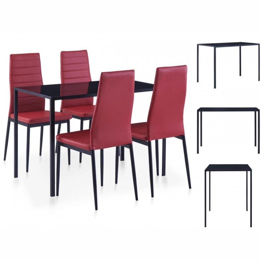 vidaXL Sitzgruppe 5-tlg Essgruppe Weinrot Esszimmer Esstisch Stühle