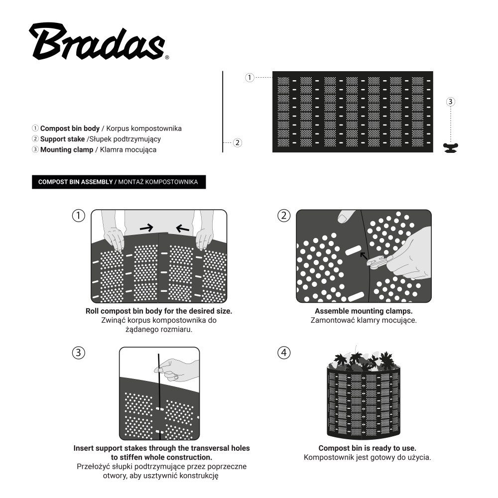 Bradas Komposter Gartenkomposter 400l Schwarz für Gartenabfälle mit Belüftungssystem, BxTxH: 75x75x90 cm – Bild 2 von 3