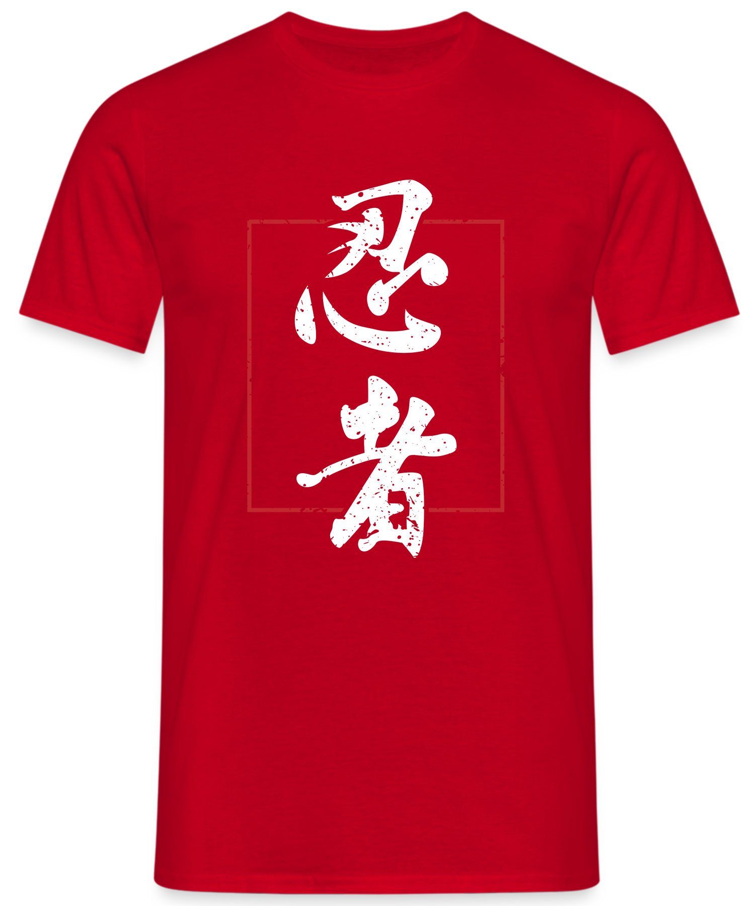 Kurzarmshirt - Quattro T-Shirt Anime Kanji Rot Herren Ninja Formatee (1-tlg) Ästhetik Japan