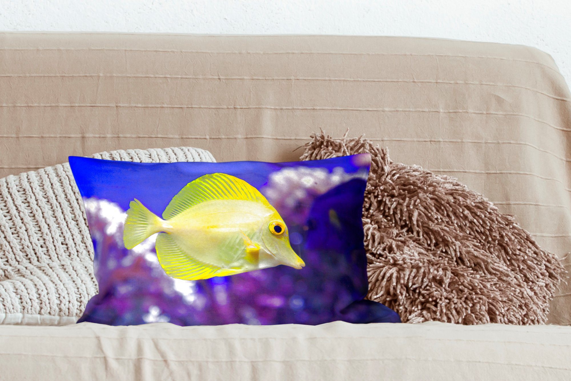MuchoWow Dekokissen Fisch - Gelb, - Koralle Zierkissen, Wohzimmer Dekoration, mit Füllung, Schlafzimmer Dekokissen