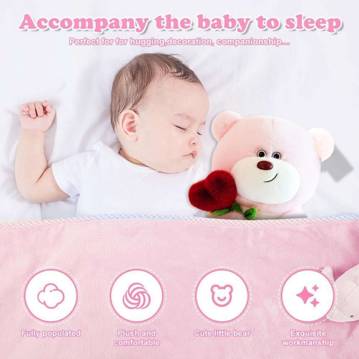 LuxusKollektion Kuscheltier Teddybär Plüschbär Herz Rose 28cm Kuscheltier Geschenk Rosa+herz Rose