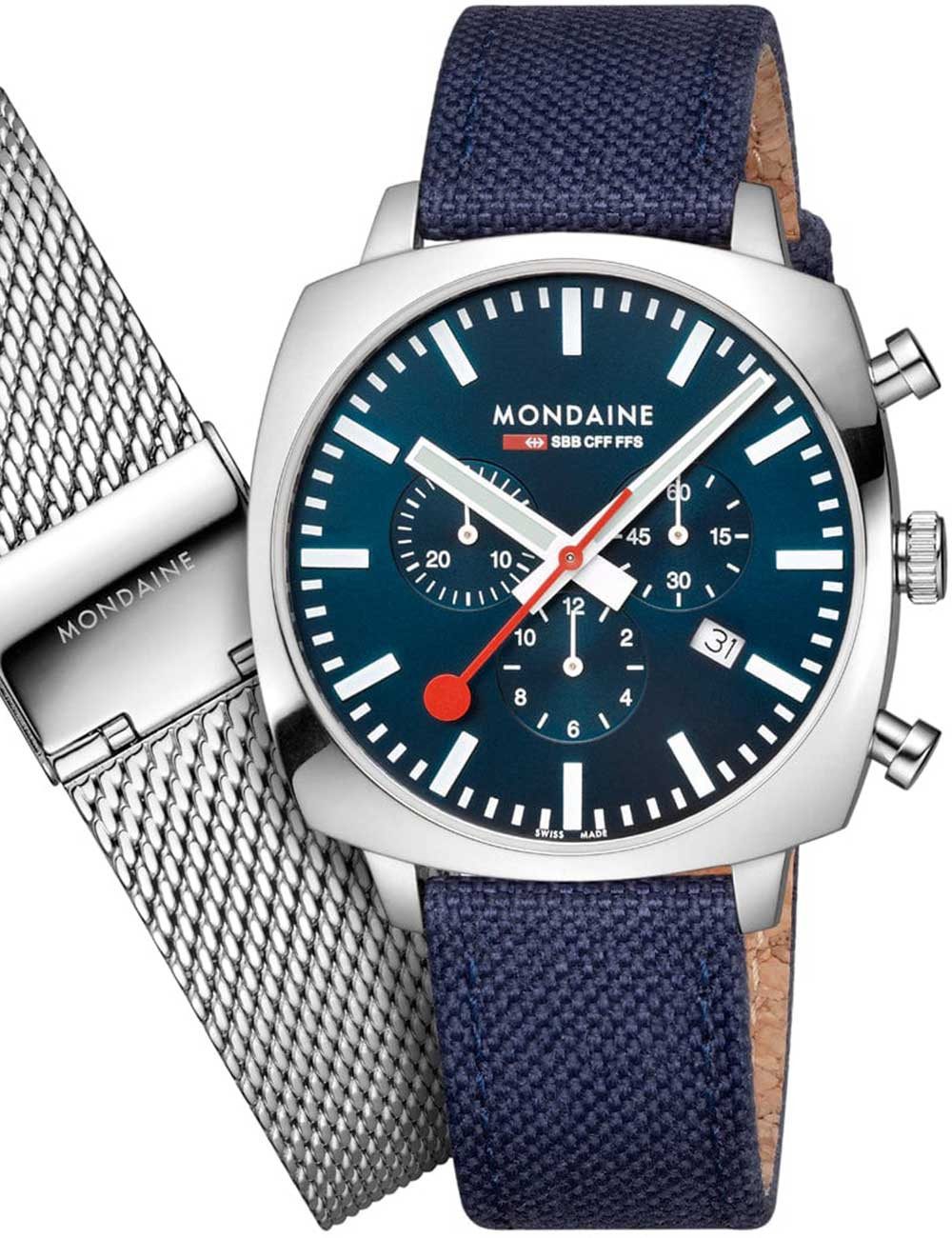 MONDAINE Quarzuhr Mondaine MSL.41440.LD.SET Herrenuhr Grand Cushion Set 41mm 5ATM Mondaine MSL.41440.LD.SET Herrenuhr Grand Cushion Set 41mm 5ATM