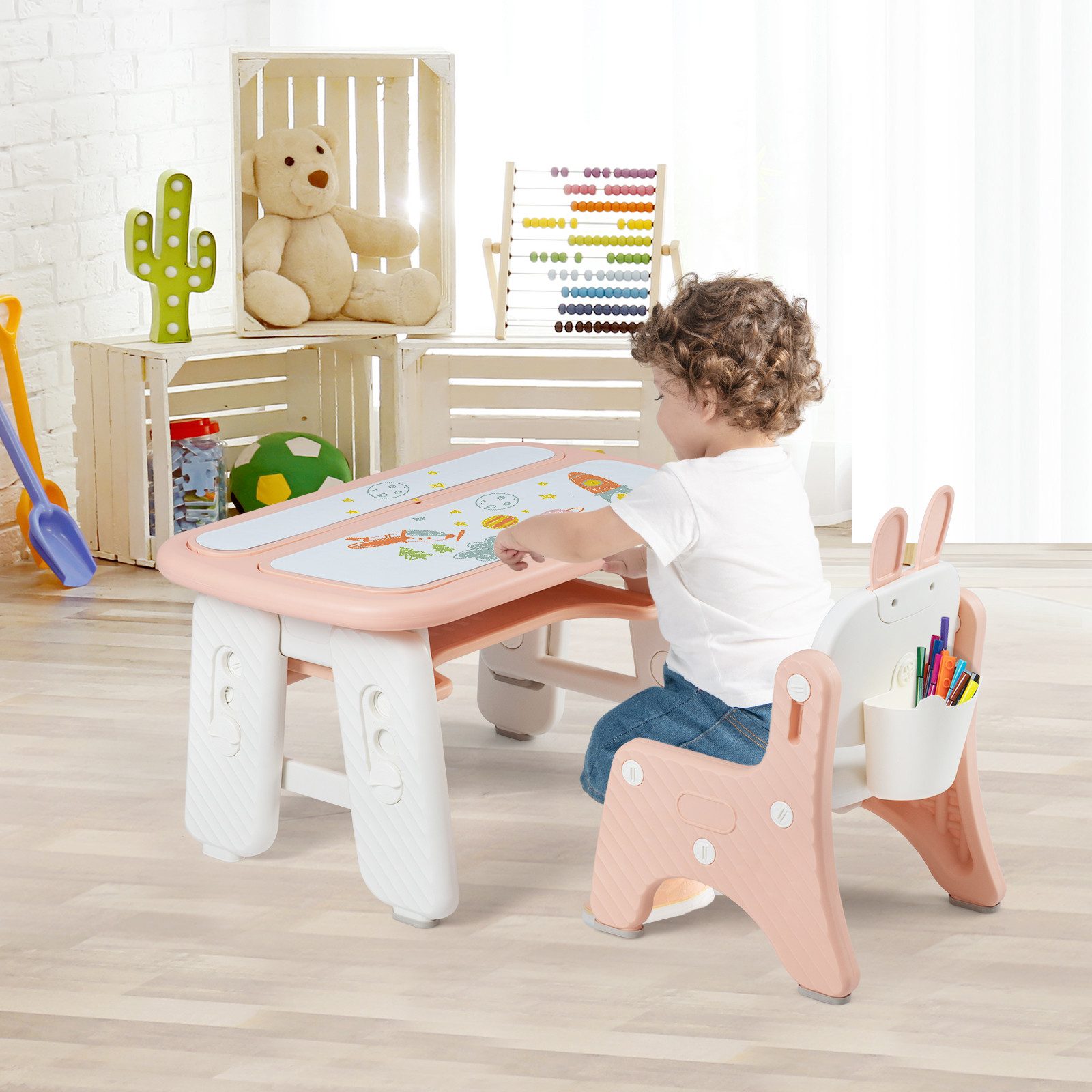 KOMFOTTEU Kindertisch, Kindersitzgruppe höhenverstellbar mit Straum
