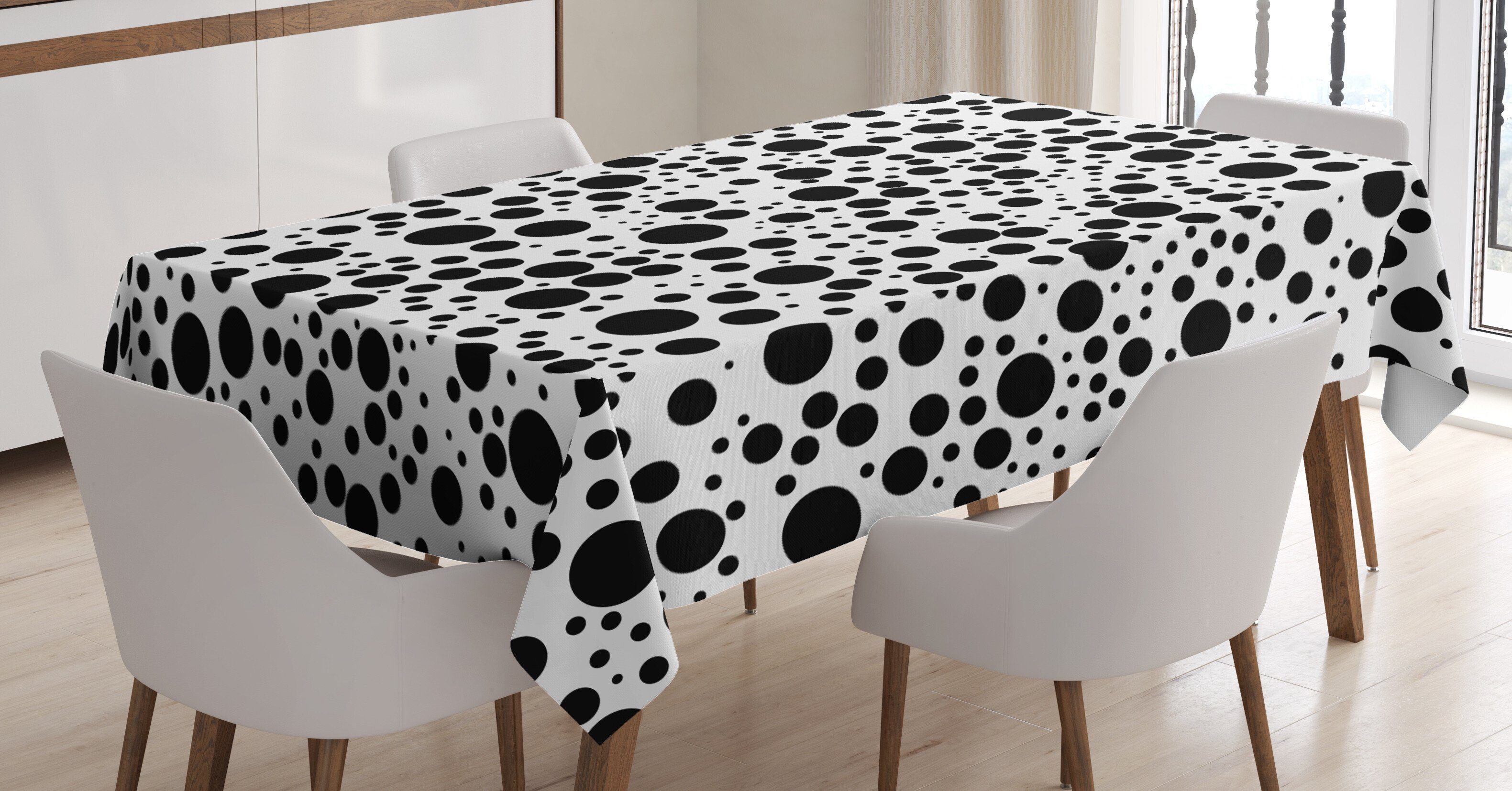 Abakuhaus Tischdecke Farbfest Waschbar Für den Außen Bereich geeignet Klare Farben, Schwarz und weiß Große kleine Punkte