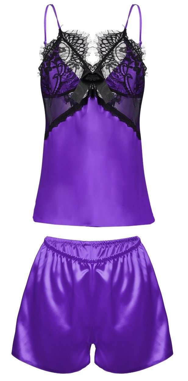 DKaren Pyjama einfarbiges 2teiliges Nachtwäsche-Set (Top, Shorts) violett