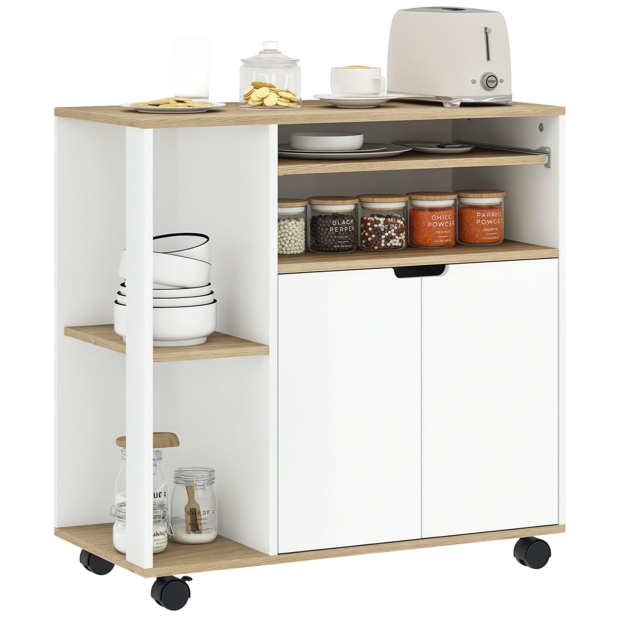 FELIXLEO Spielzeug-Servierwagen Rollender Küchenwagen mit Stauraum, Schrank, für Küche, Weiß, (1-tlg)