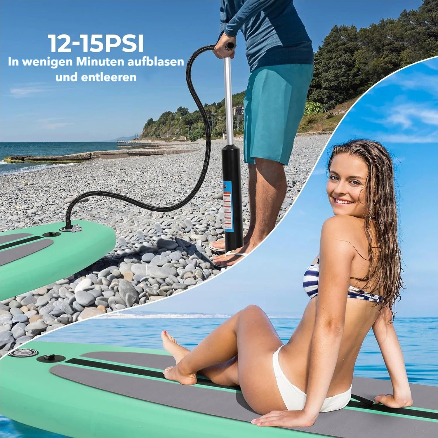 TLGREEN SUP-Board 305 x 76x 15 cm Inflatable Stand Up Paddle Board, (Surfbrett 10FT, Komplettes Zubehör, Verstellbares Paddel, Pumpe, Reiserucksack, Leine, Erwachsene Paddelboard), für Wassersport und Paddling,Tragfähigkeit 200KG