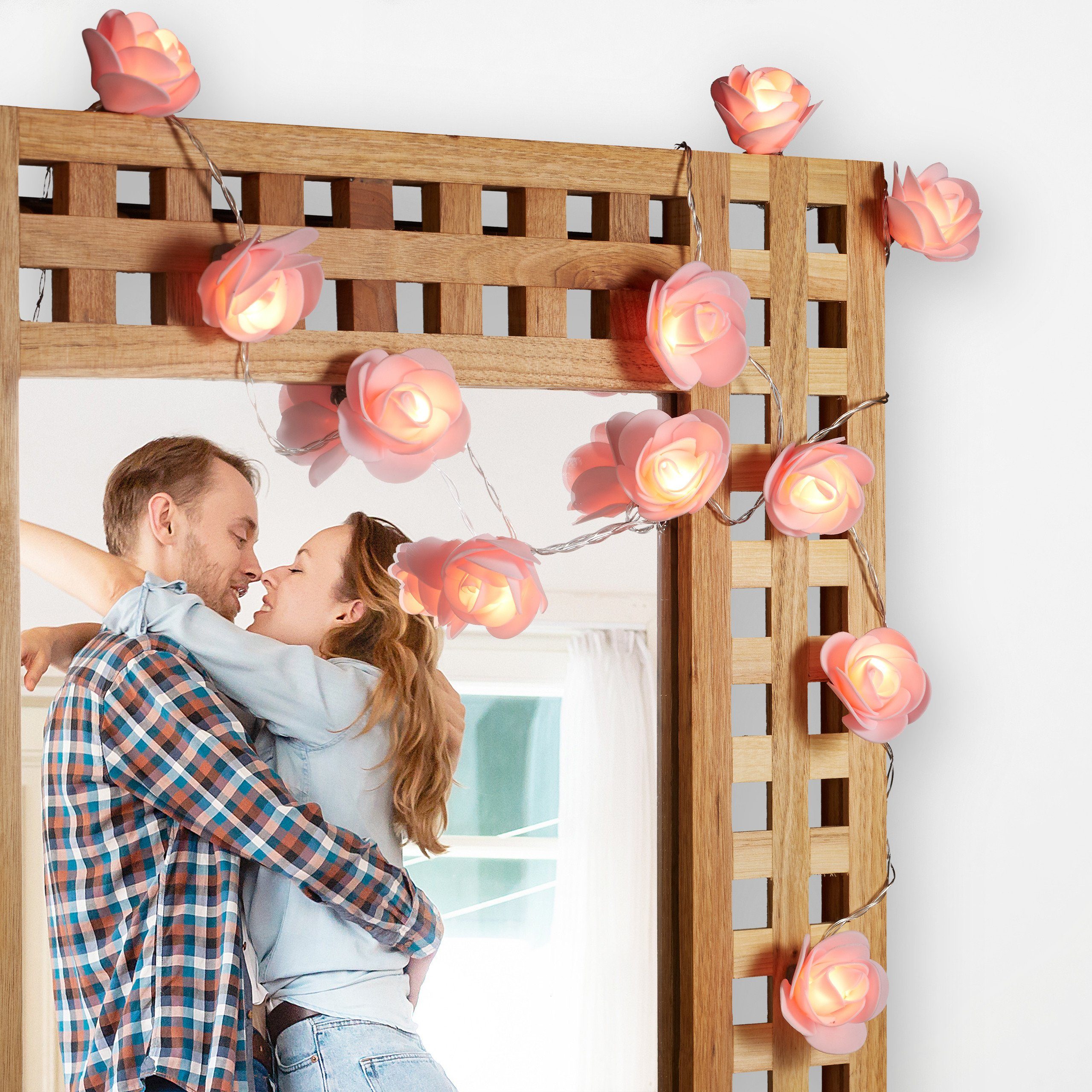 relaxdays Lichterkette Rosen Lichterkette, 0-flammig, Pink
