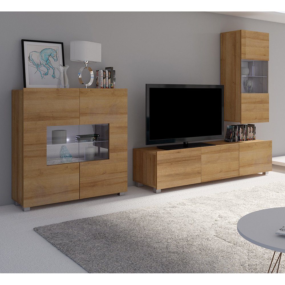 Lomadox Wohnzimmer-Set CAIRNS-132, (Mega-Spar-Set, 3-St., 3-tlg), in Eiche Nb., Modern, grifflos