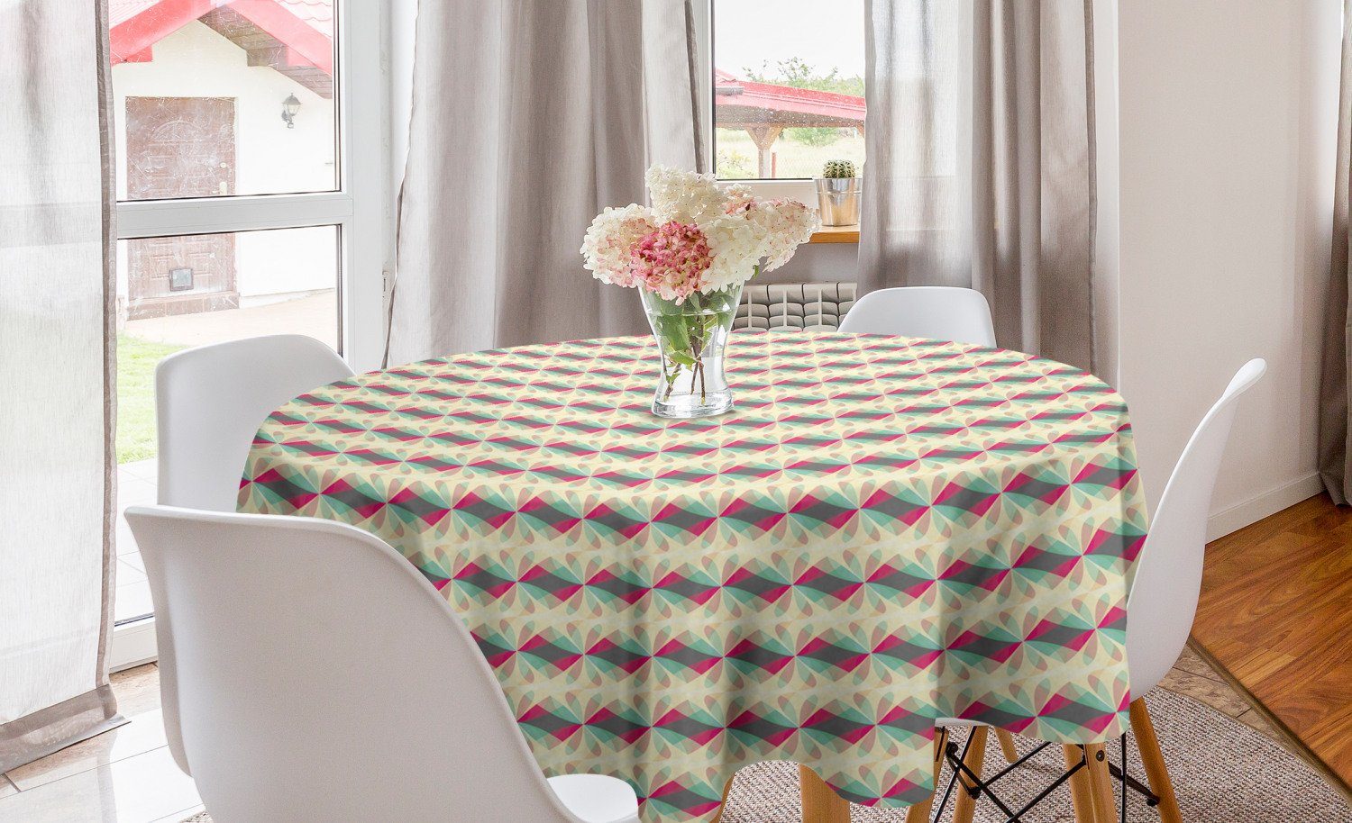 Abakuhaus Tischdecke Kreis Tischdecke Abdeckung für Esszimmer Küche Dekoration, Abstrakt Floral Vibrant Moderne | Tischdecken