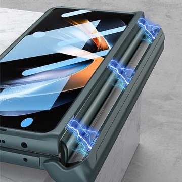 Wigento Handyhülle Für Samsung Galaxy Z Fold4 5G Armor Flip Kunststoff Handy Tasche Hülle Etuis Grün
