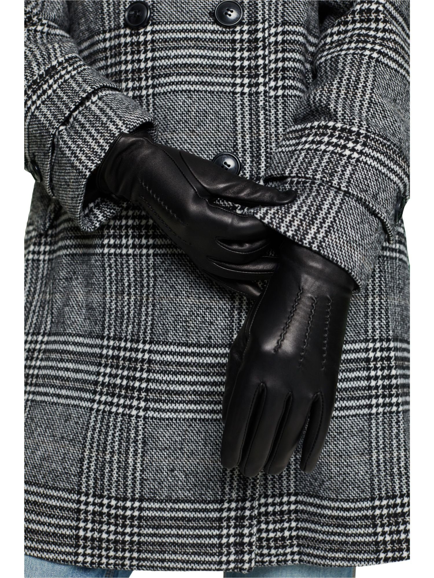 Handschuhe Esprit Lederhandschuhe BLACK aus Leder