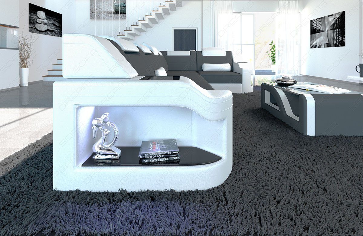 Form L Dreams Polsterstoff Padua M mit Sofa Stoff Couch Stoffsofa, Mikrofaser Sofa Ecksofa Bettfunktion Design wahlweise grau-weiß